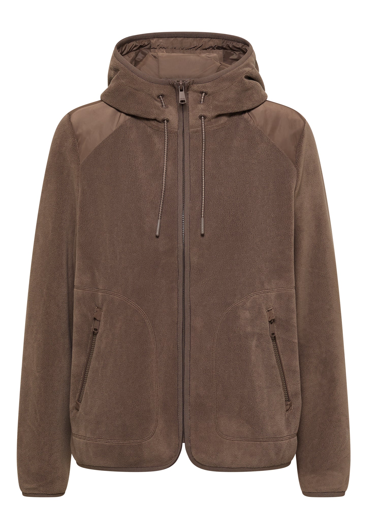 CECIL - Fleecejacke mit Hoodie - Farbe: braun
