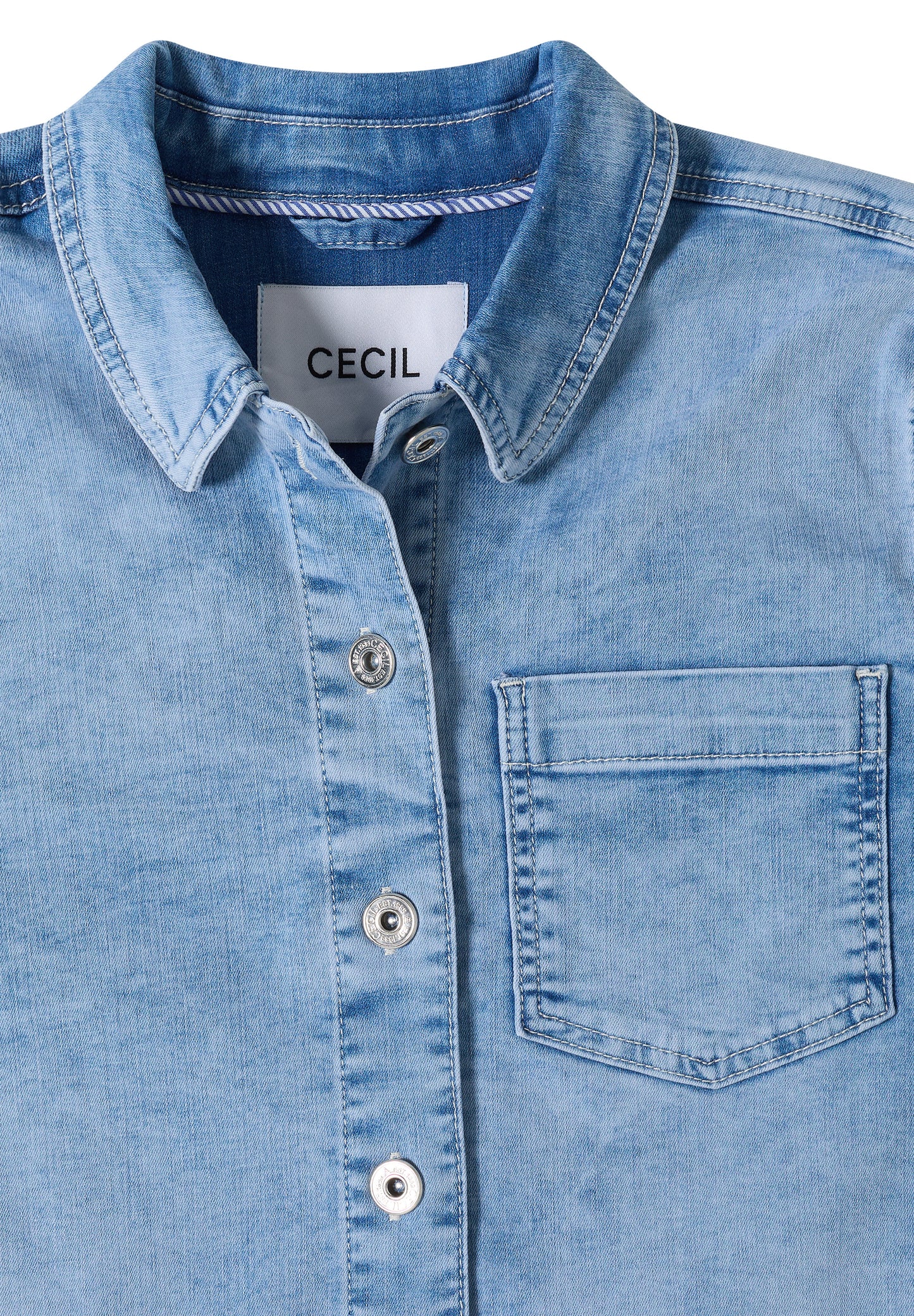 CECIL - Kurzarm Overshirt mit Knopfleiste - Farbe: light blue used wash