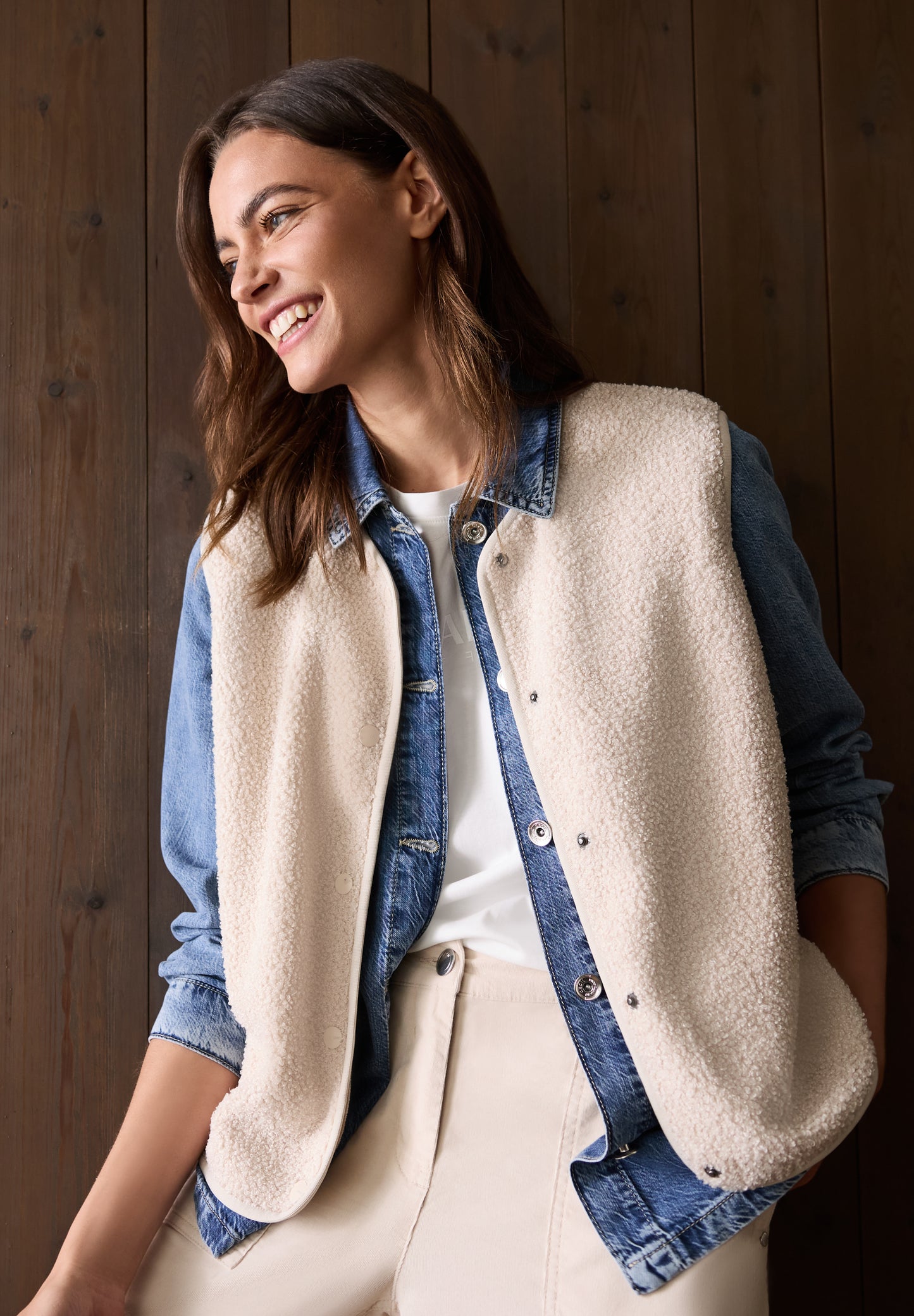 CECIL Weste in Wolloptik - Farbe: teddy vanilla white