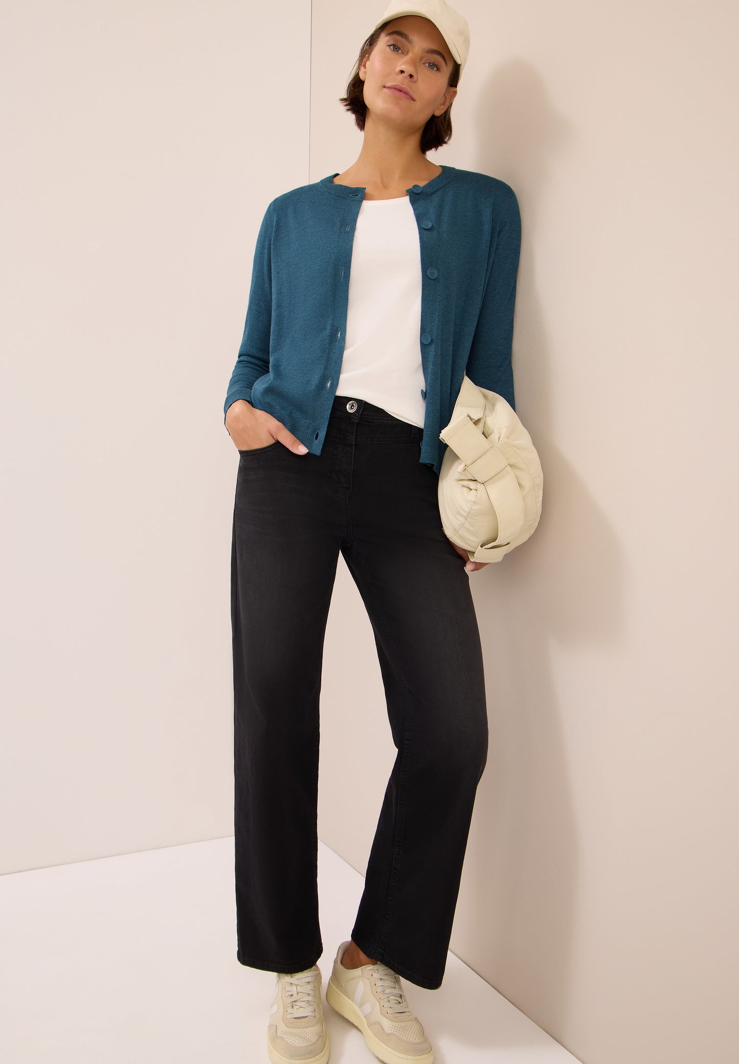 CECIL Strickjacke mit Knopfleiste - Farbe: dull teal blue melange