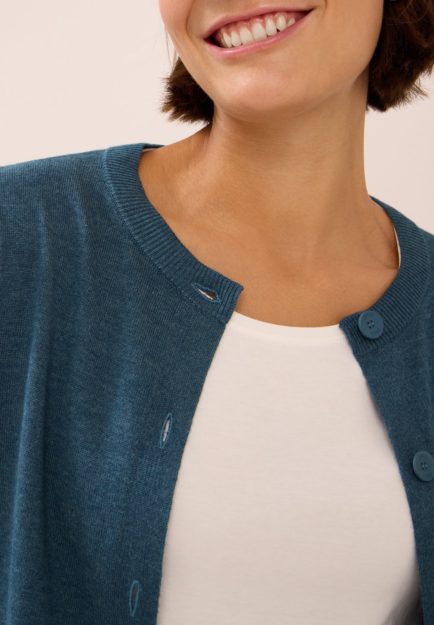 CECIL Strickjacke mit Knopfleiste - Farbe: dull teal blue melange