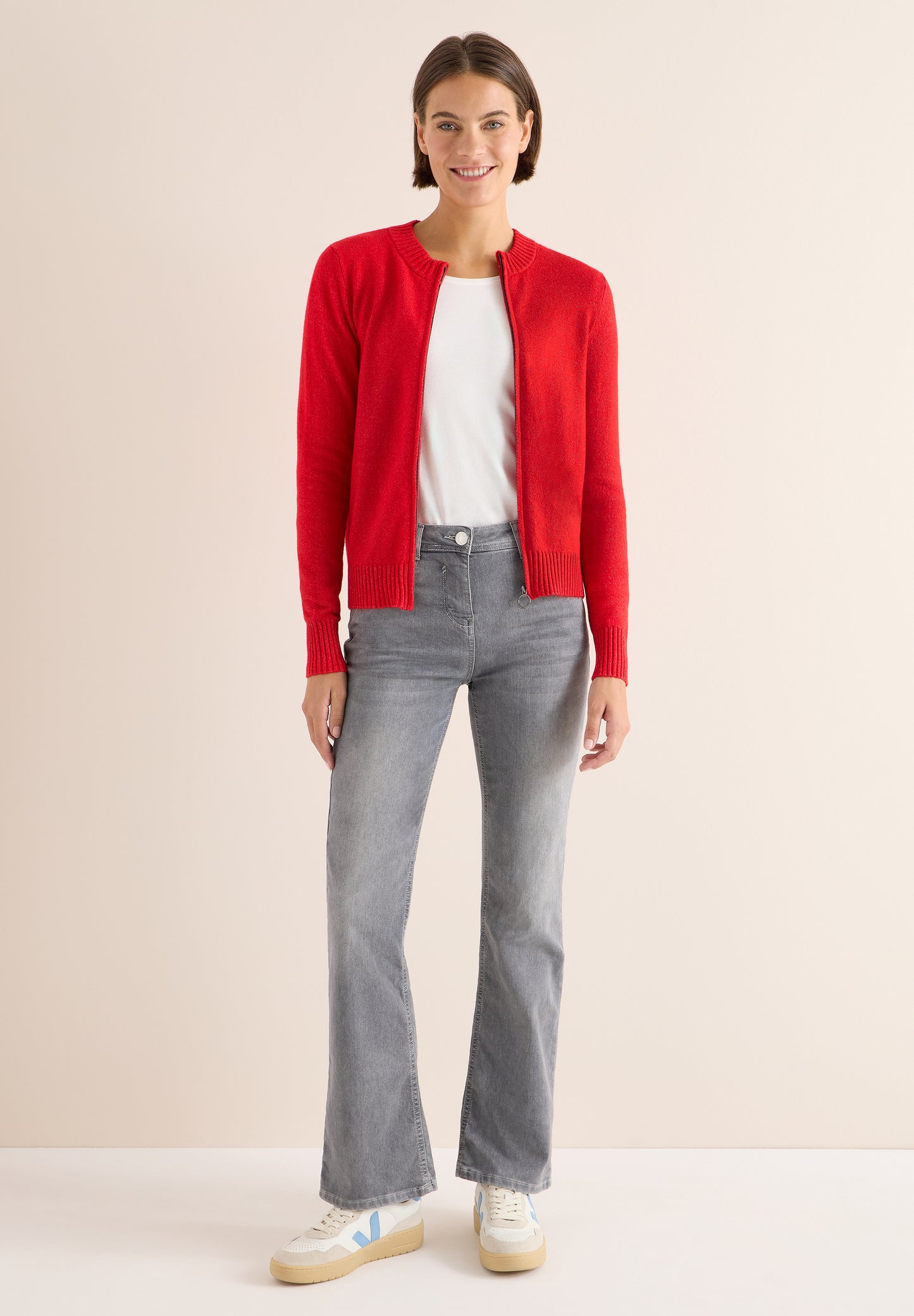 CECIL Cosy Cardigan mit Zipper - Farbe: fiery red melange