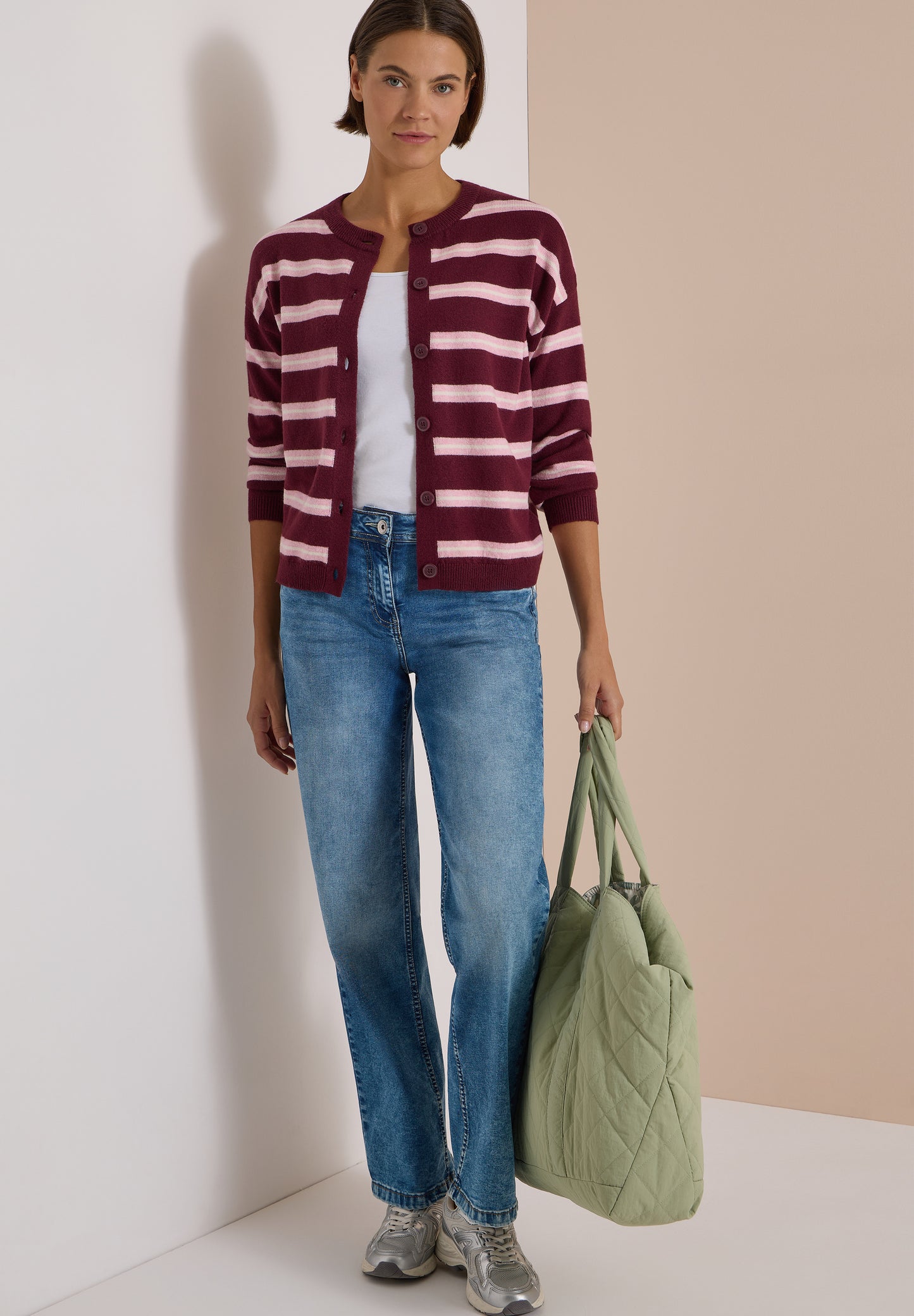 CECIL - Cardigan mit Rundhals und Streifen - Farbe: red wine