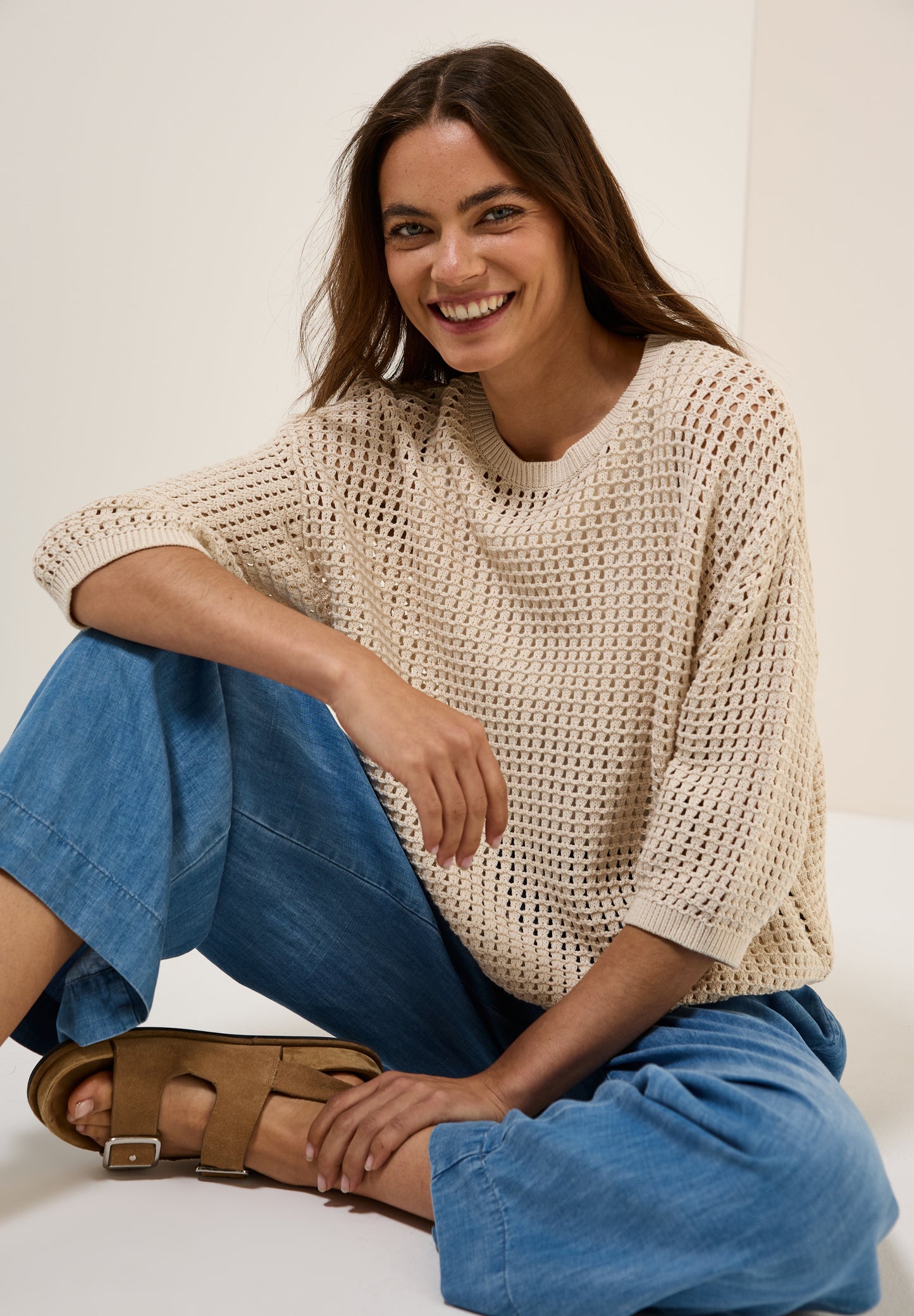 CECIL Pullover im HĂ€kel-Optik - Farbe: pearl beige mel.
