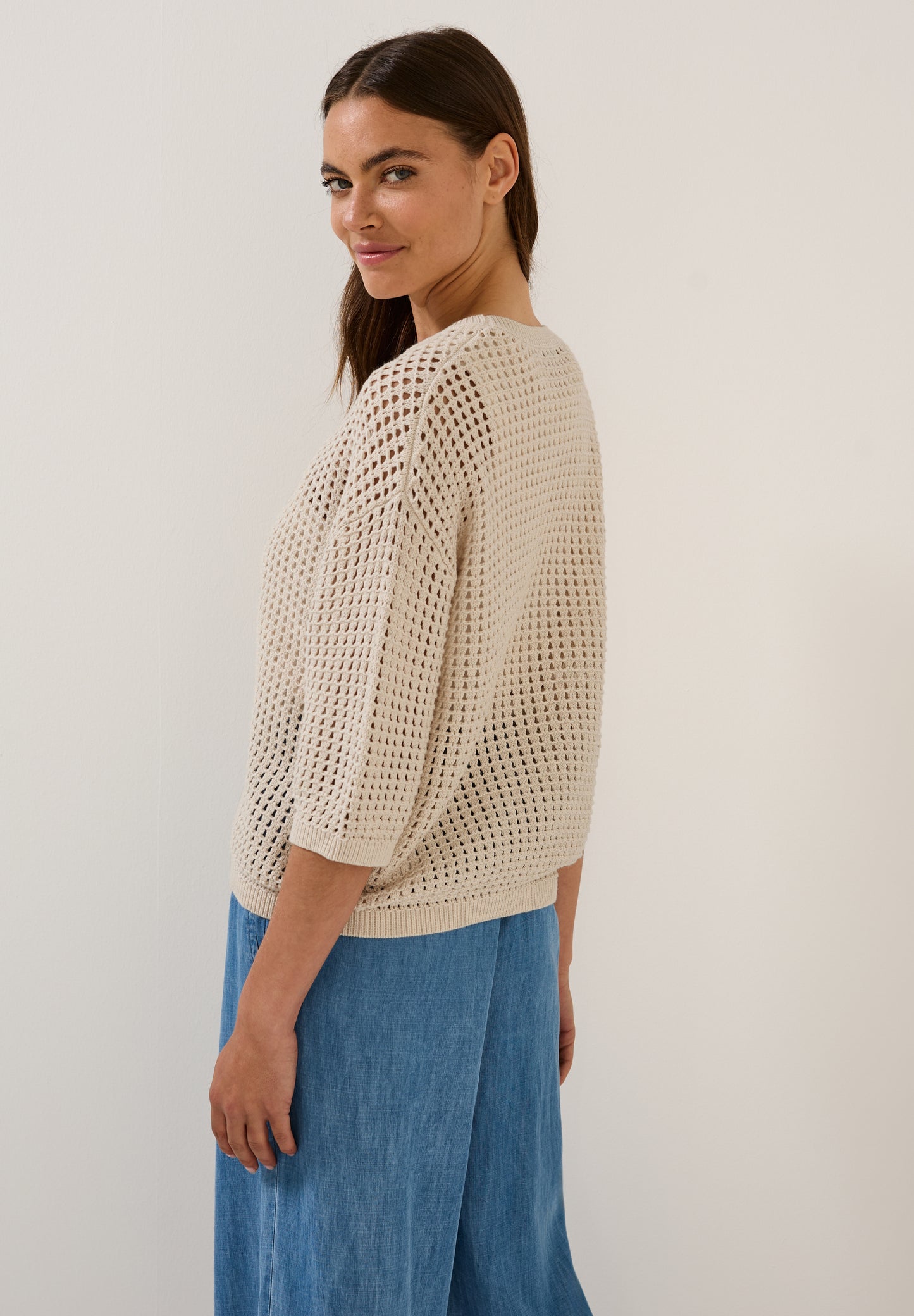 CECIL Pullover im HĂ€kel-Optik - Farbe: pearl beige mel.