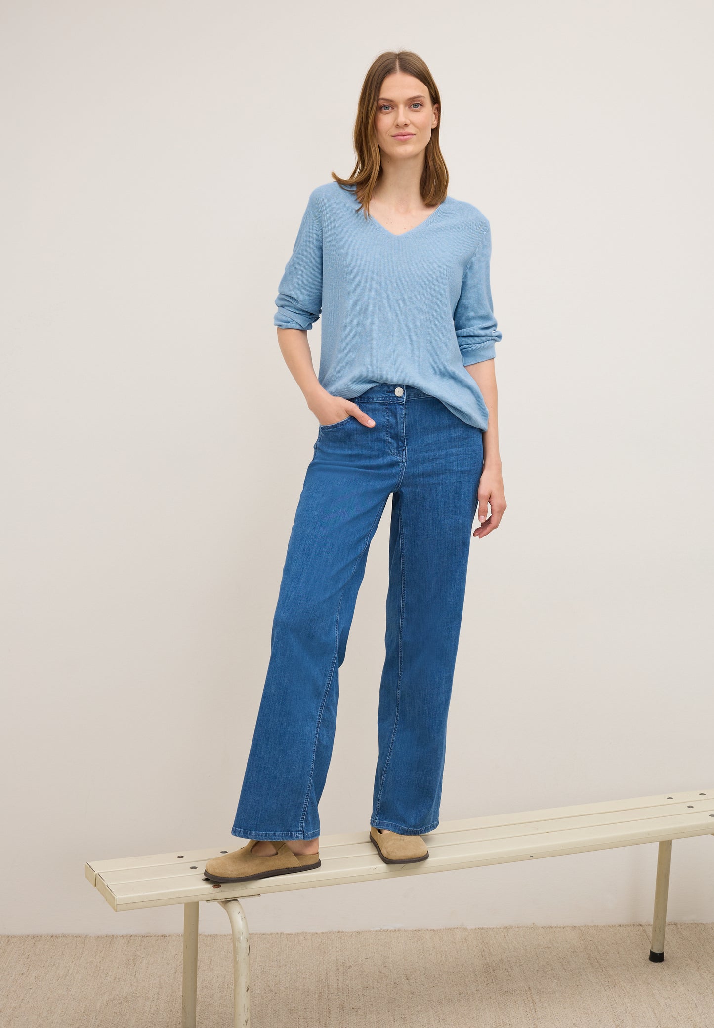 CECIL V-Neck Strickpullover - Farbe: whisper blue melange