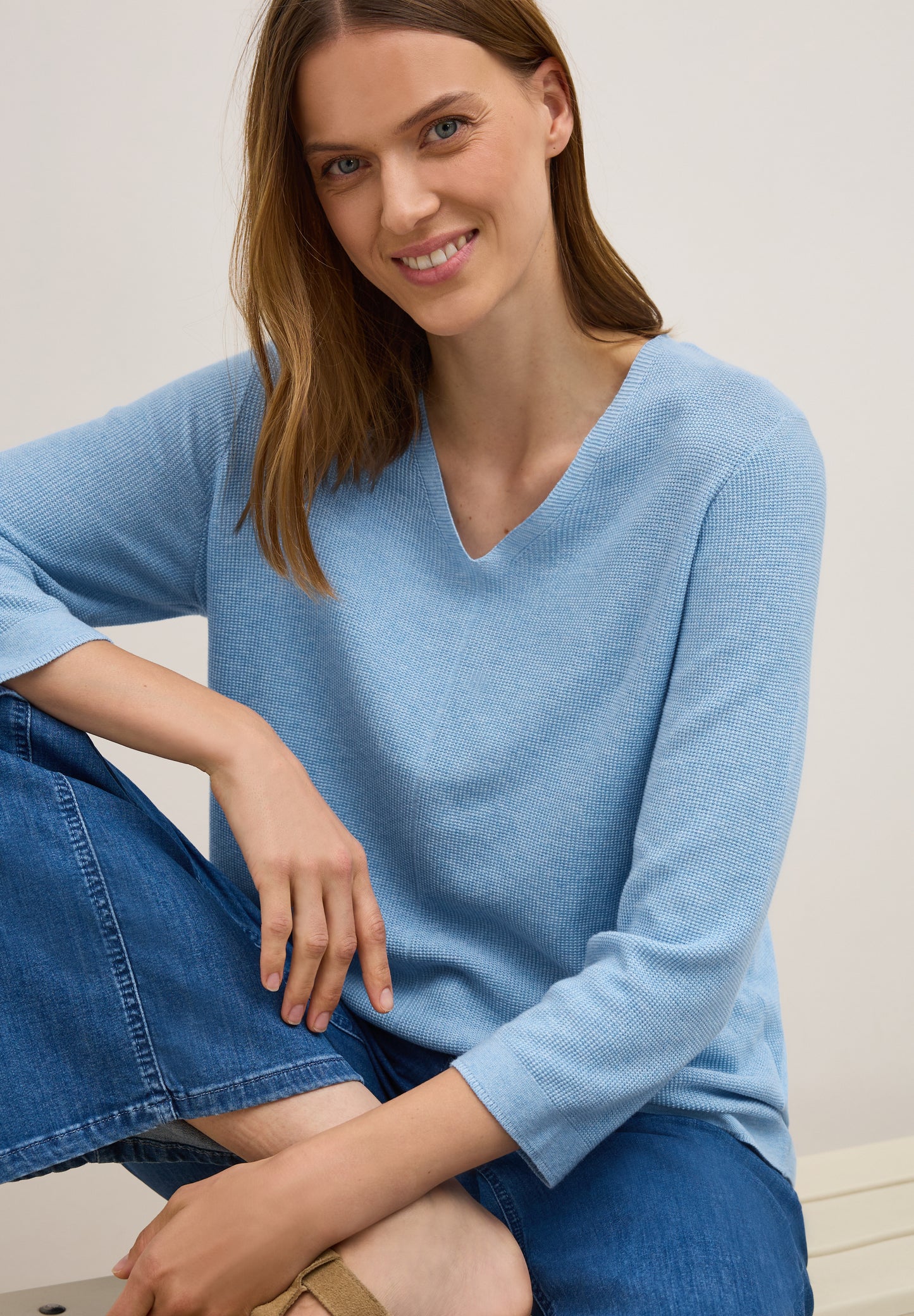 CECIL V-Neck Strickpullover - Farbe: whisper blue melange