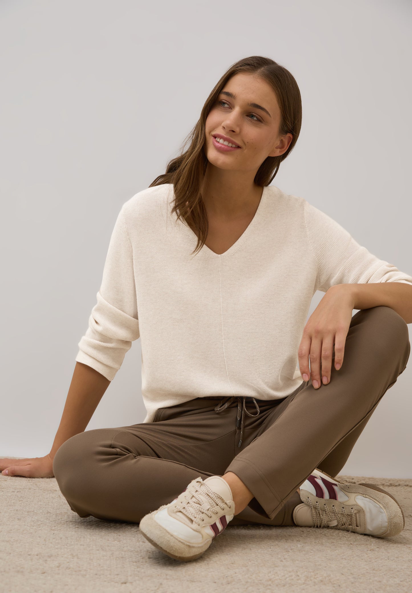 CECIL V-Neck Strickpullover - Farbe: oat milk beige melange