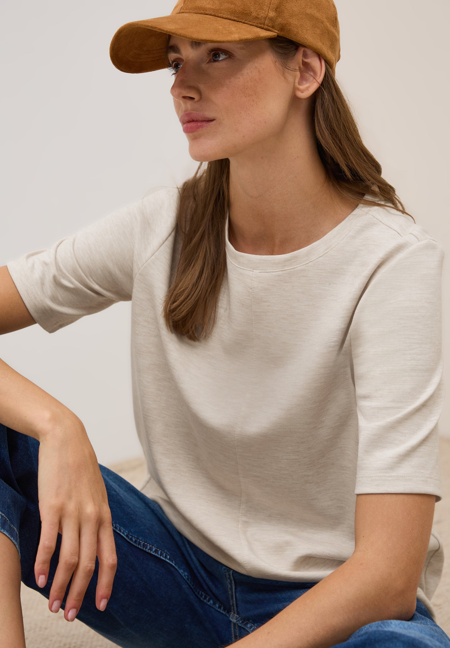 CECIL Kurzarmsweatshirt - Farbe: light beige melange