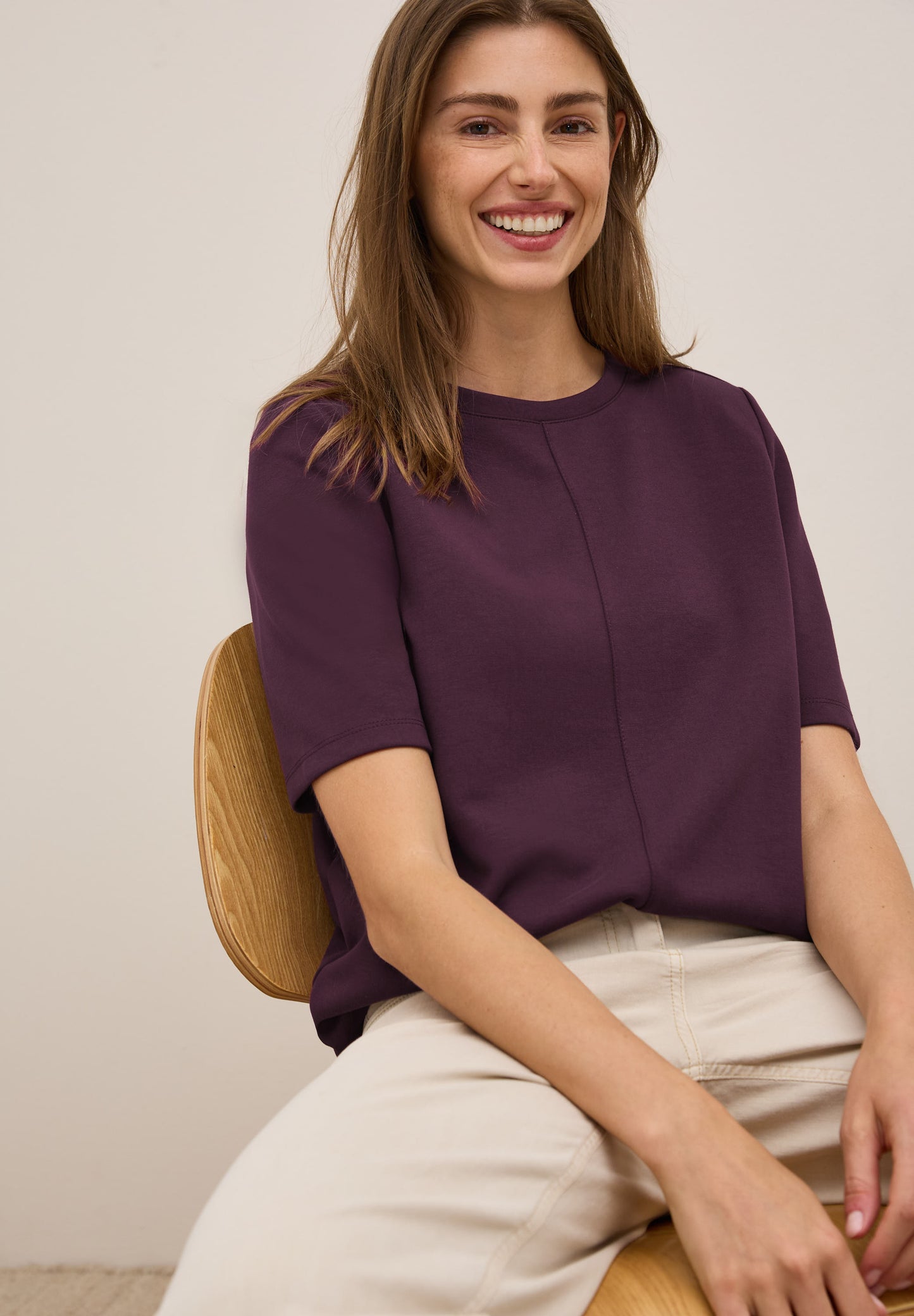 CECIL Kurzarmsweatshirt - Farbe: mulberry red
