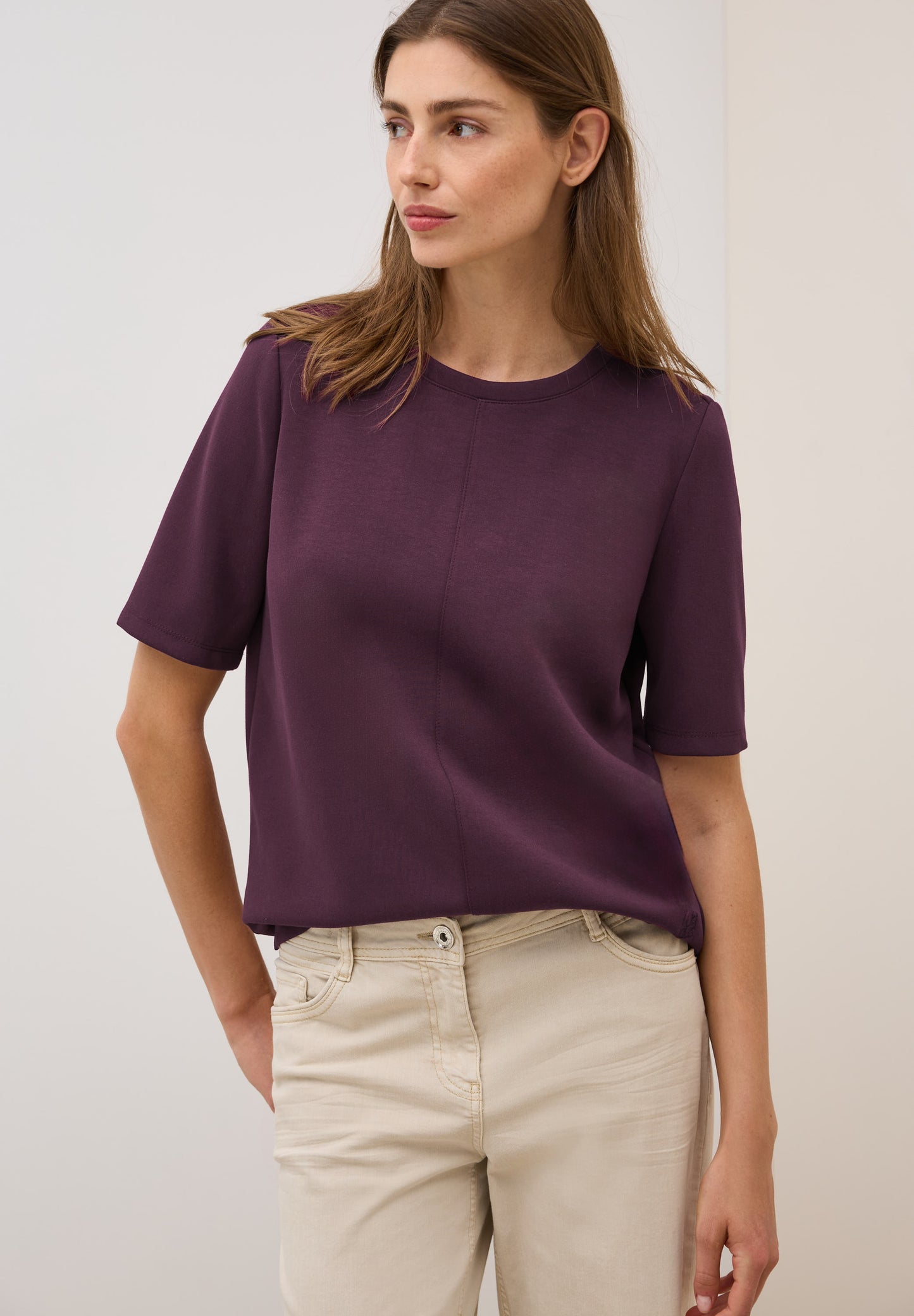 CECIL Kurzarmsweatshirt - Farbe: mulberry red