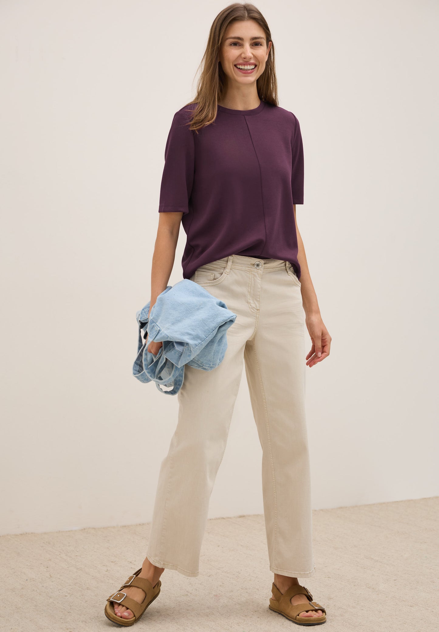 CECIL Kurzarmsweatshirt - Farbe: mulberry red