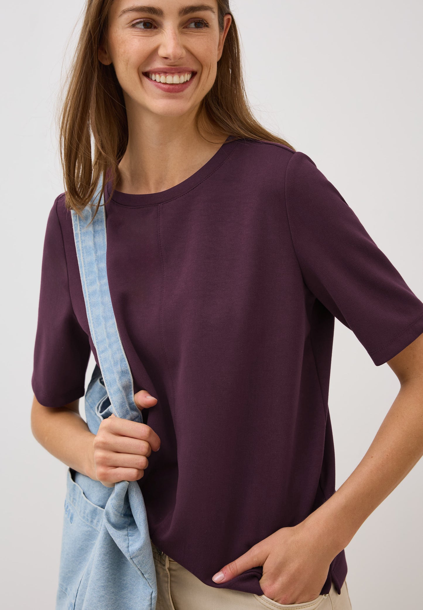 CECIL Kurzarmsweatshirt - Farbe: mulberry red