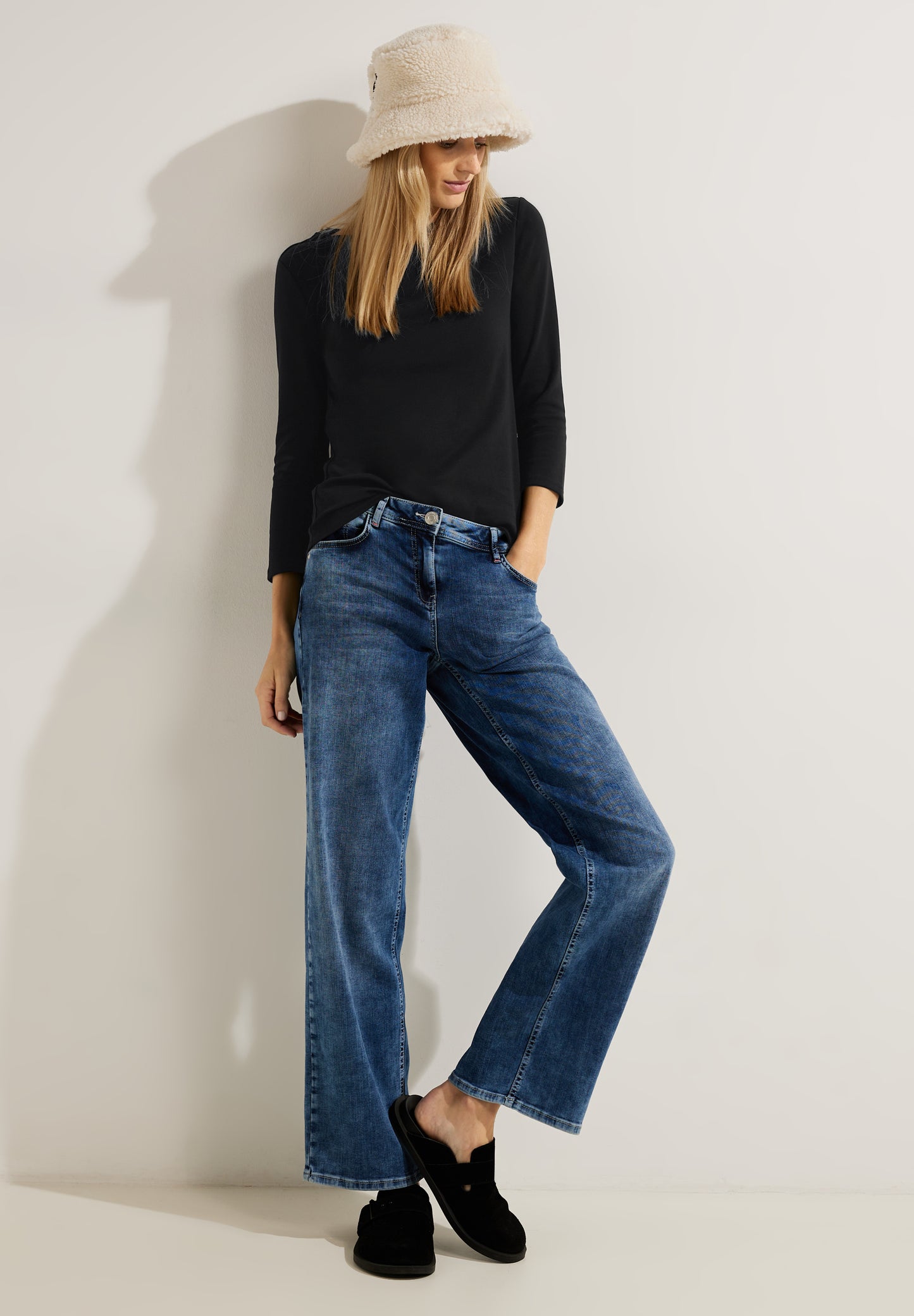 CECIL Basic T-Shirt in Unifarbe - Farbe: Black