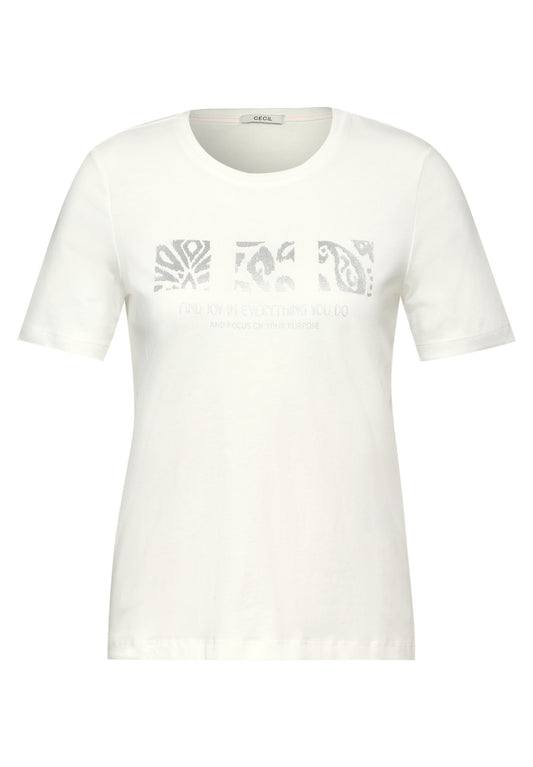 CECIL - T-Shirt mit Schimmer Print - weiß