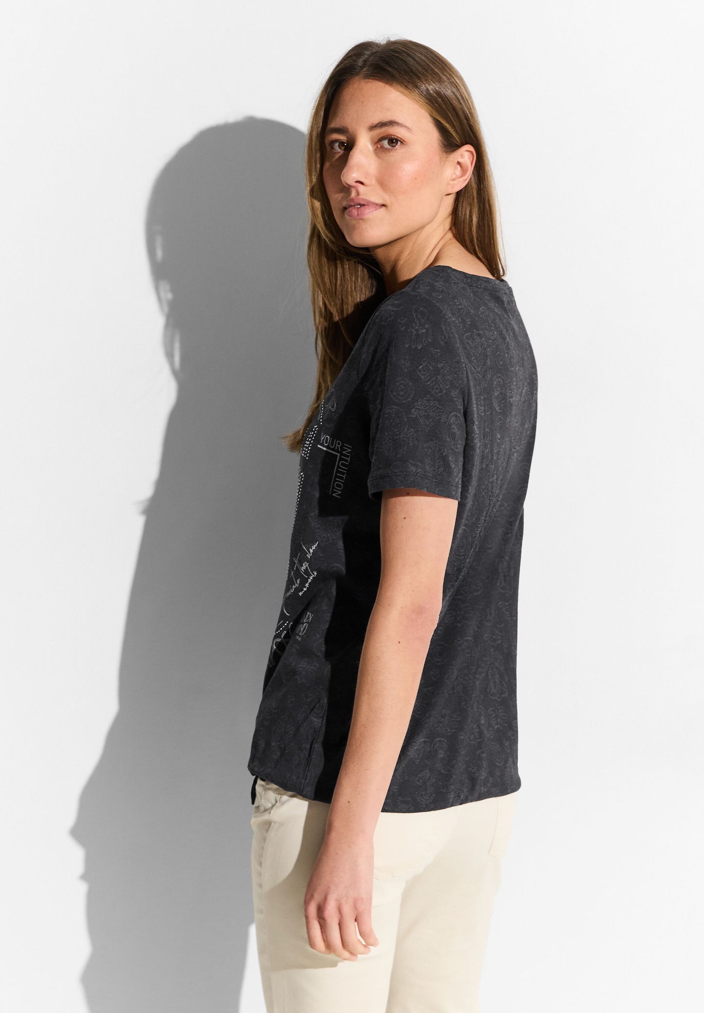 CECIL - T-Shirt mit Print und Deko - schwarz