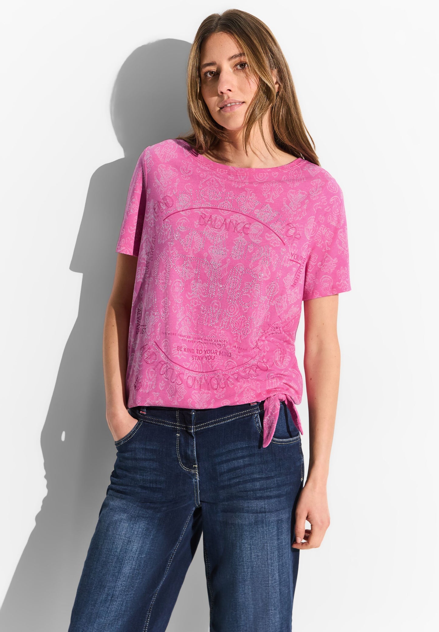 CECIL - T-Shirt mit Print und Deko - pink
