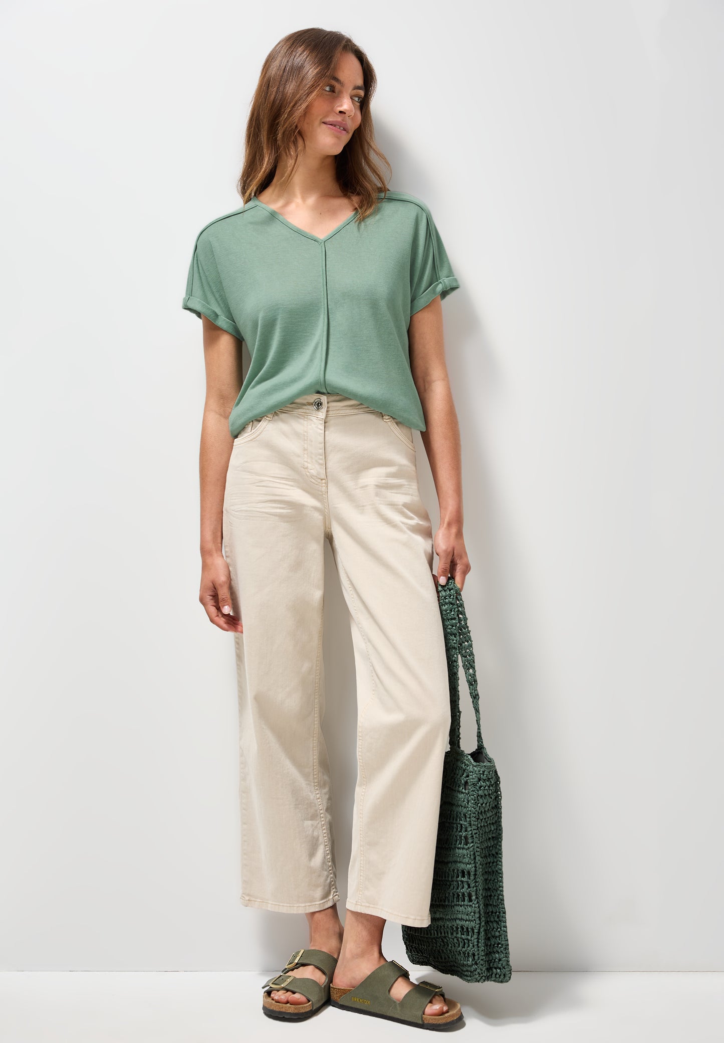 CECIL T-Shirt mit Deko-Nähten - Farbe: matcha green