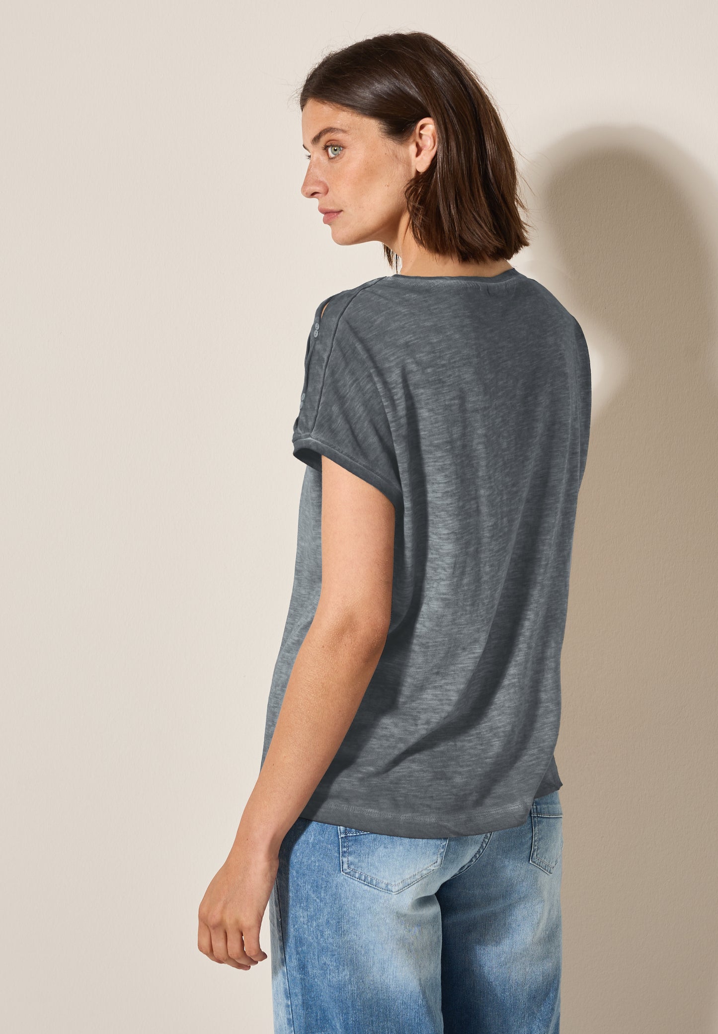 CECIL T-Shirt mit Knopfdetail - Farbe: volcanic grey