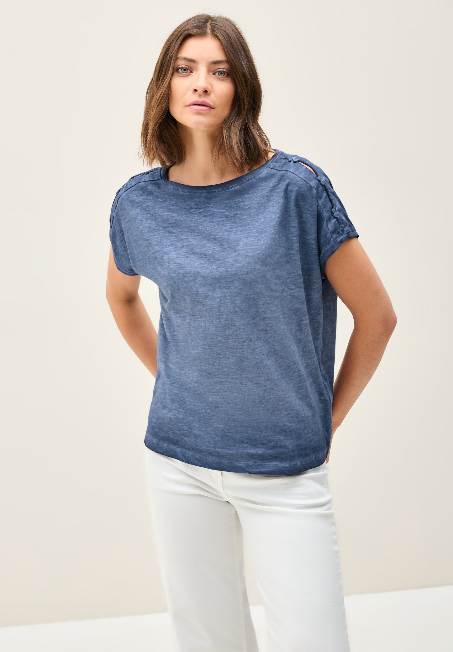 CECIL T-Shirt mit Knopfdetail - Farbe: urban navy blue