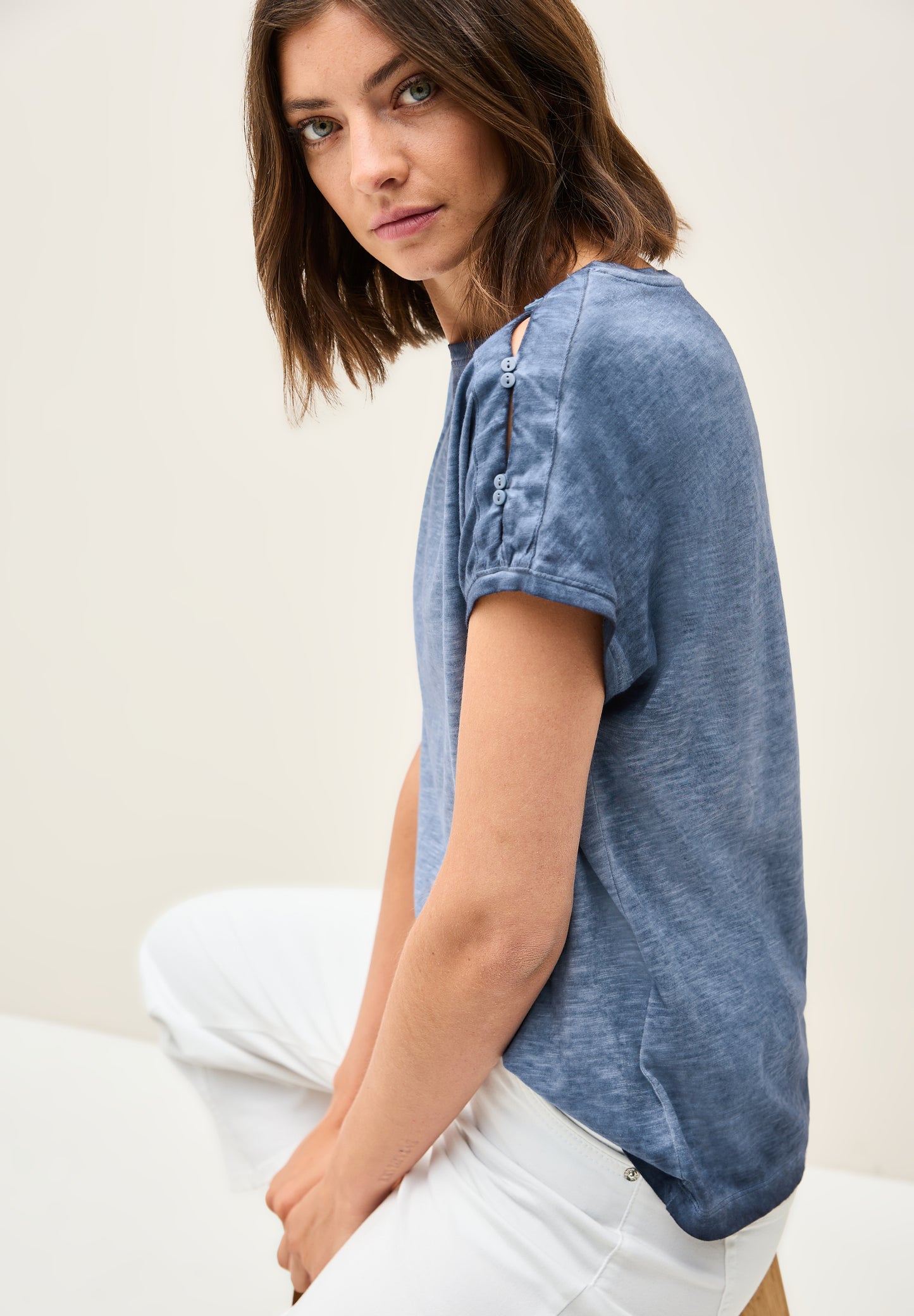 CECIL T-Shirt mit Knopfdetail - Farbe: urban navy blue