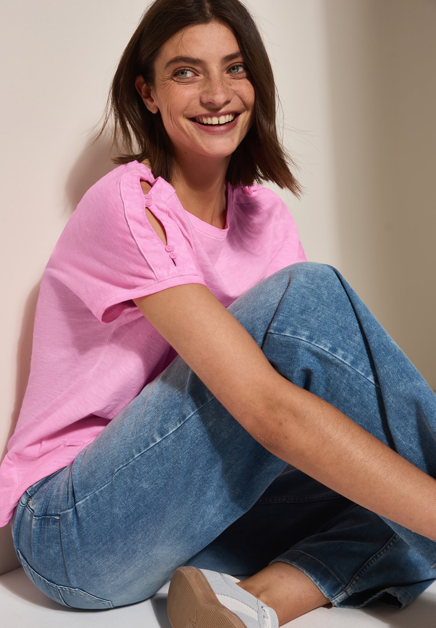 CECIL T-Shirt mit Knopfdetail - Farbe: fresh neon pink