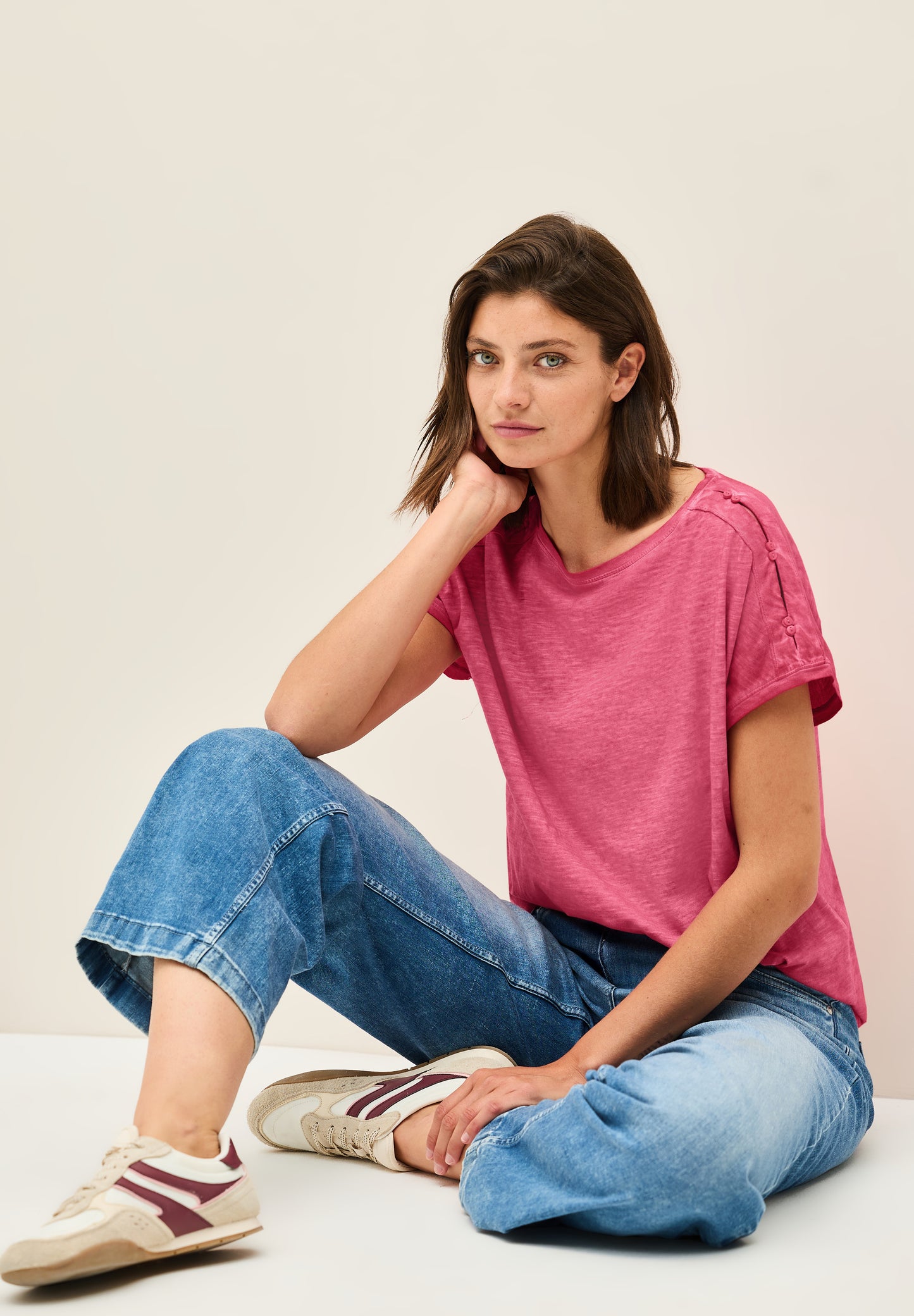 CECIL T-Shirt mit Knopfdetail - Farbe: glazed apple red