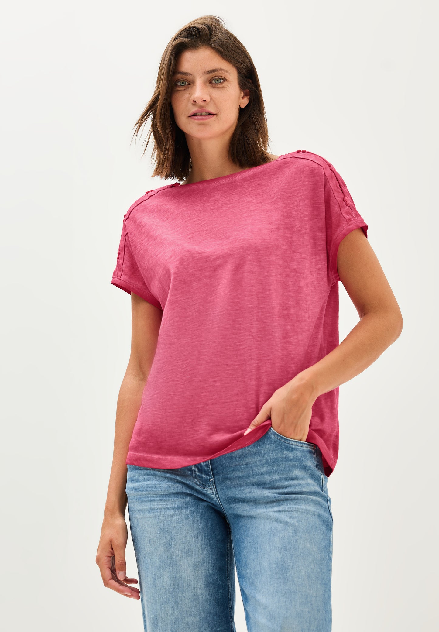 CECIL T-Shirt mit Knopfdetail - Farbe: glazed apple red