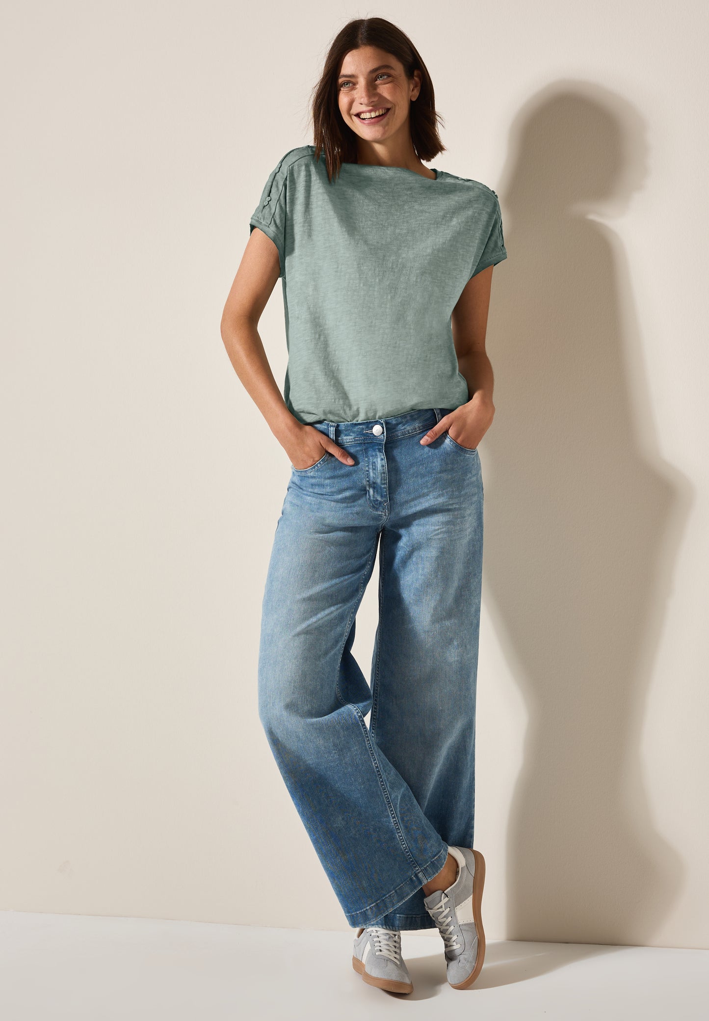CECIL T-Shirt mit Knopfdetail - Farbe: dark balmy khaki