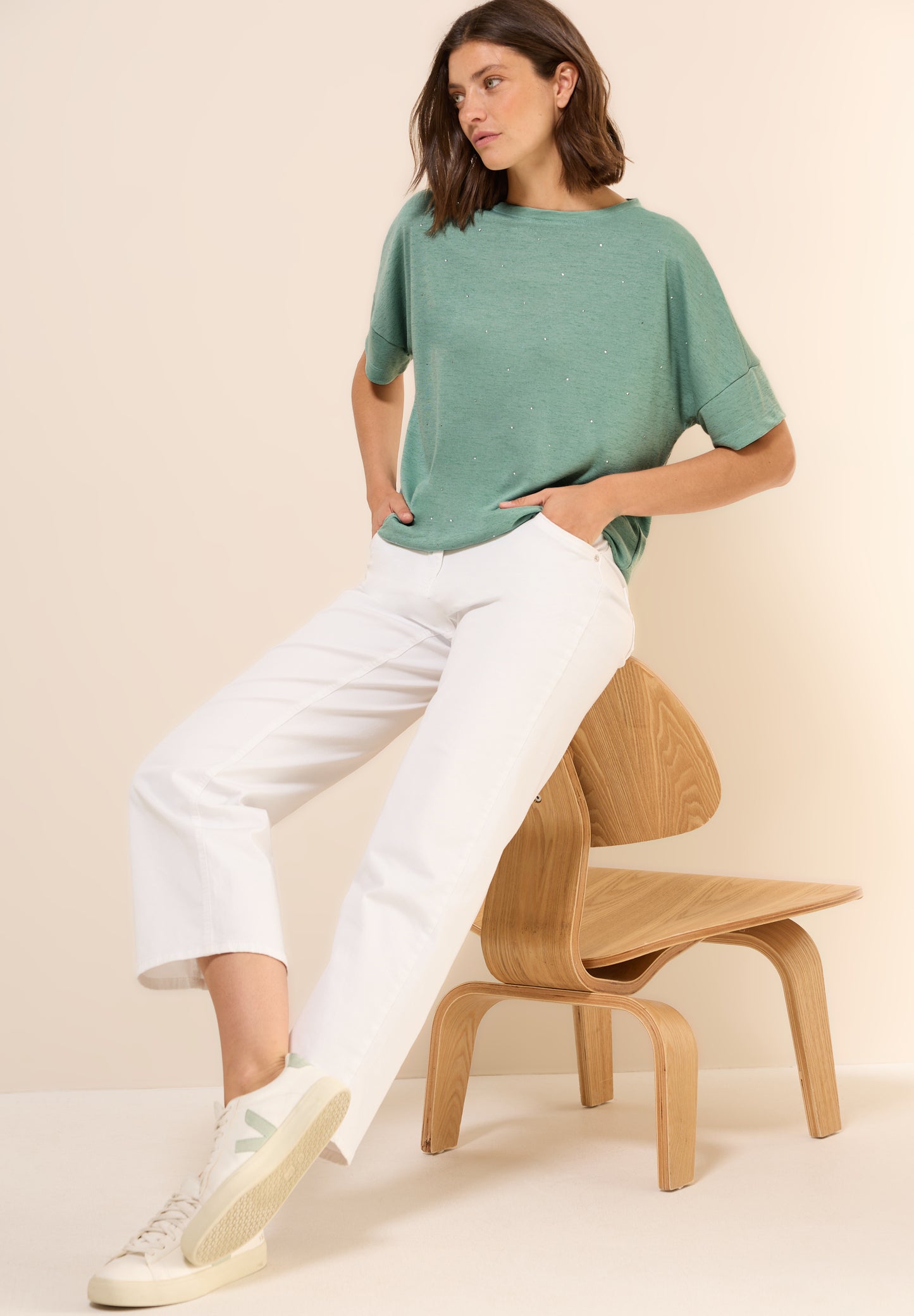 CECIL Shirt mit Dekosteinen - Farbe: matcha green