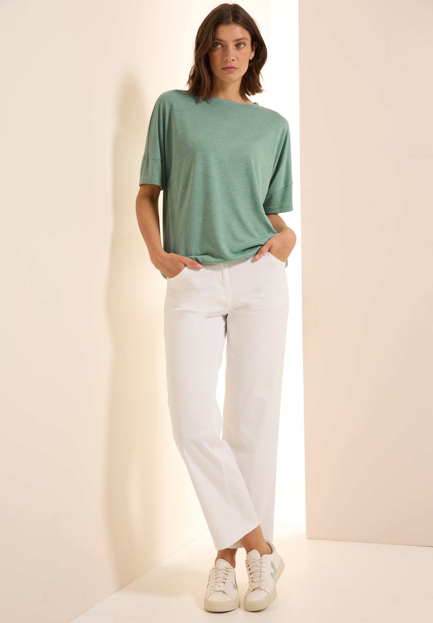 CECIL Shirt mit Dekosteinen - Farbe: matcha green