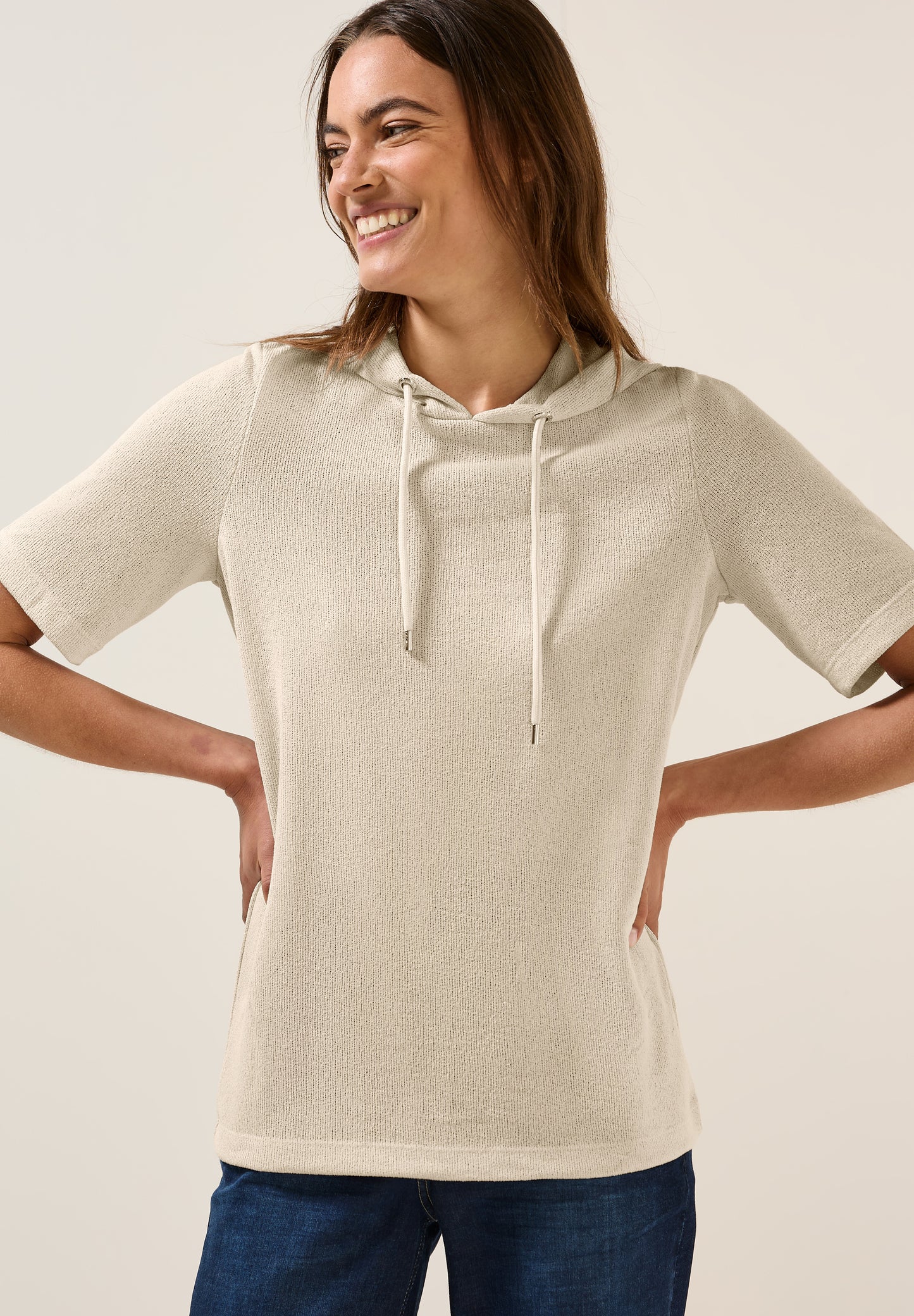 CECIL Crepe Hoodie-Shirt - Farbe: light beige
