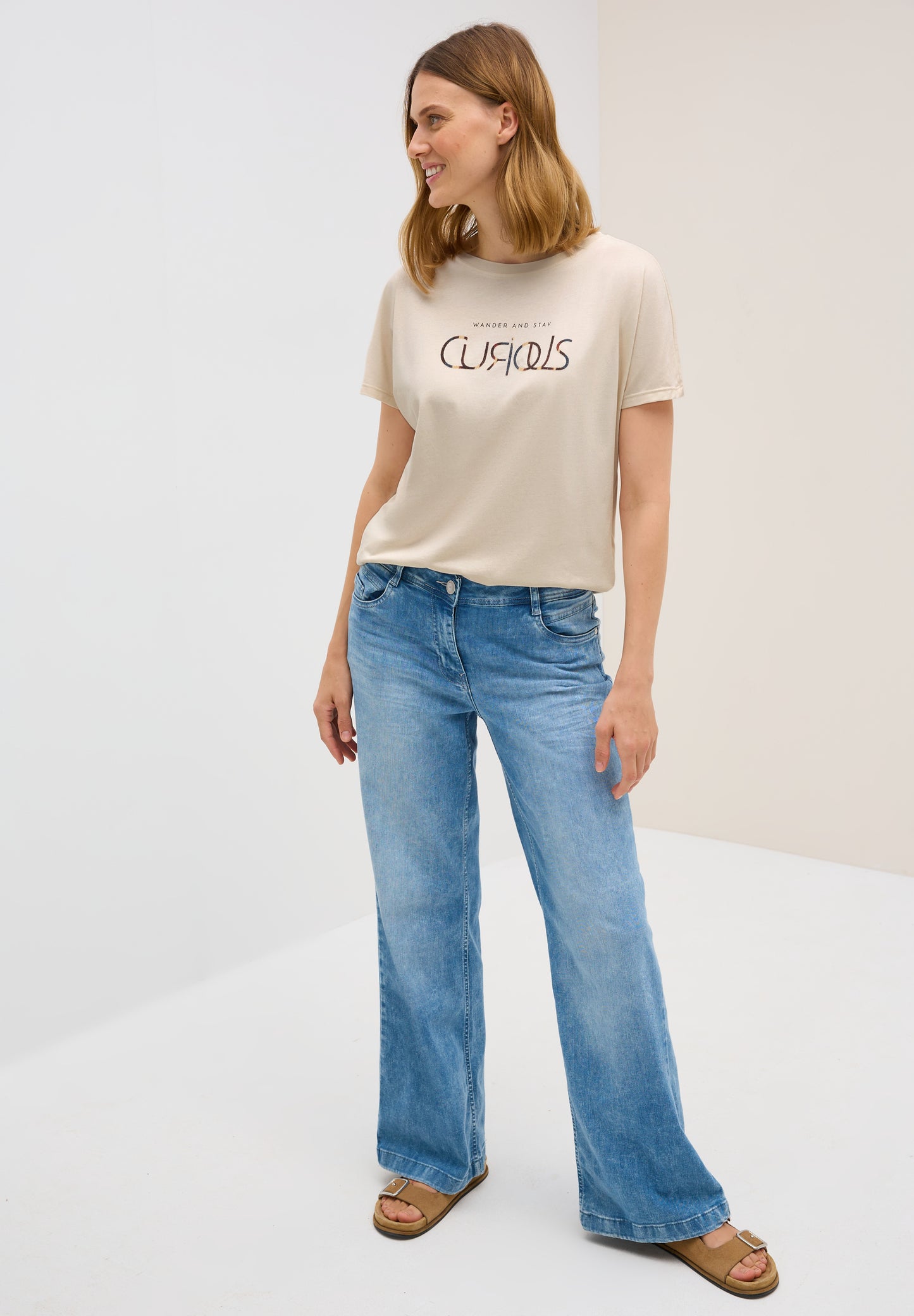 CECIL T-Shirt mit Wording - Farbe: light beige