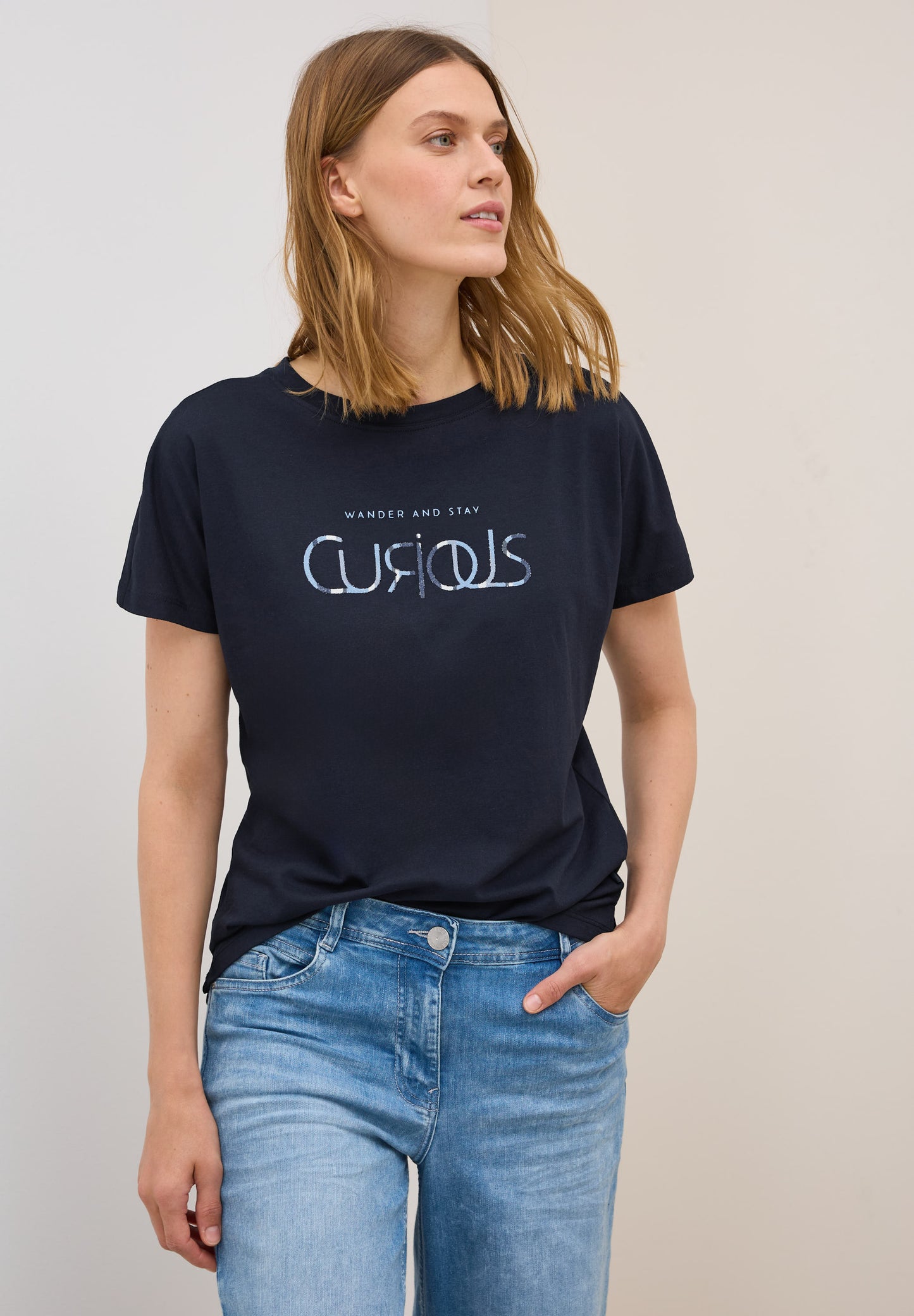 CECIL T-Shirt mit Wording - Farbe: urban dark blue