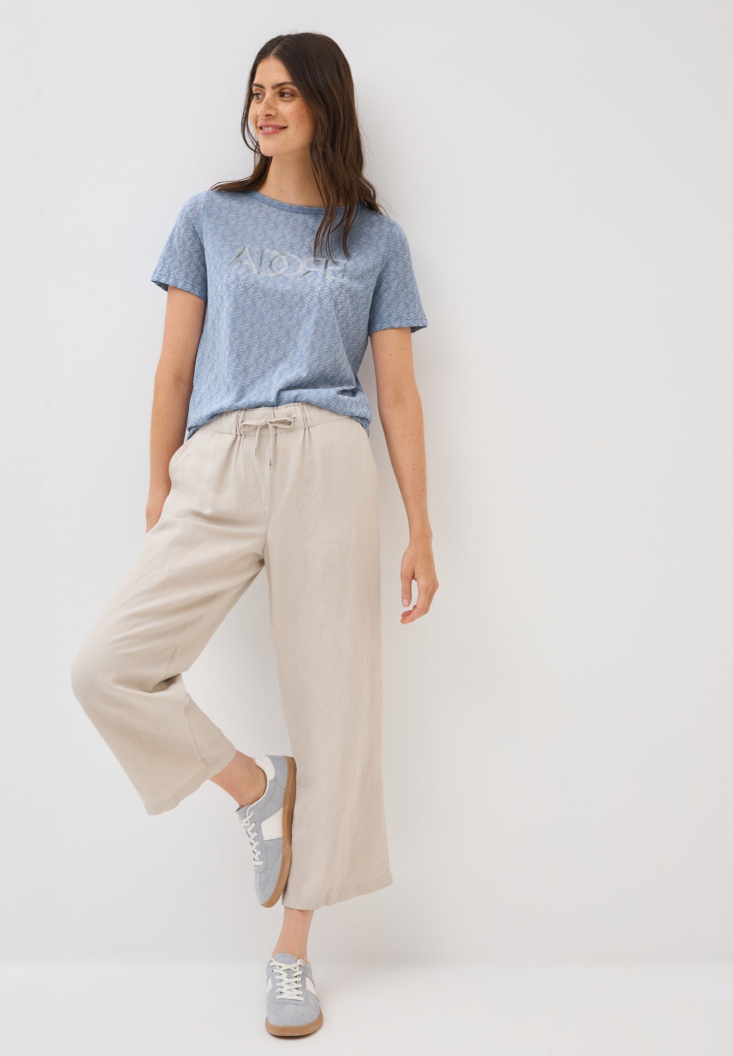 CECIL Ausbrenner-Shirt mit Wording - Farbe: Hellblau