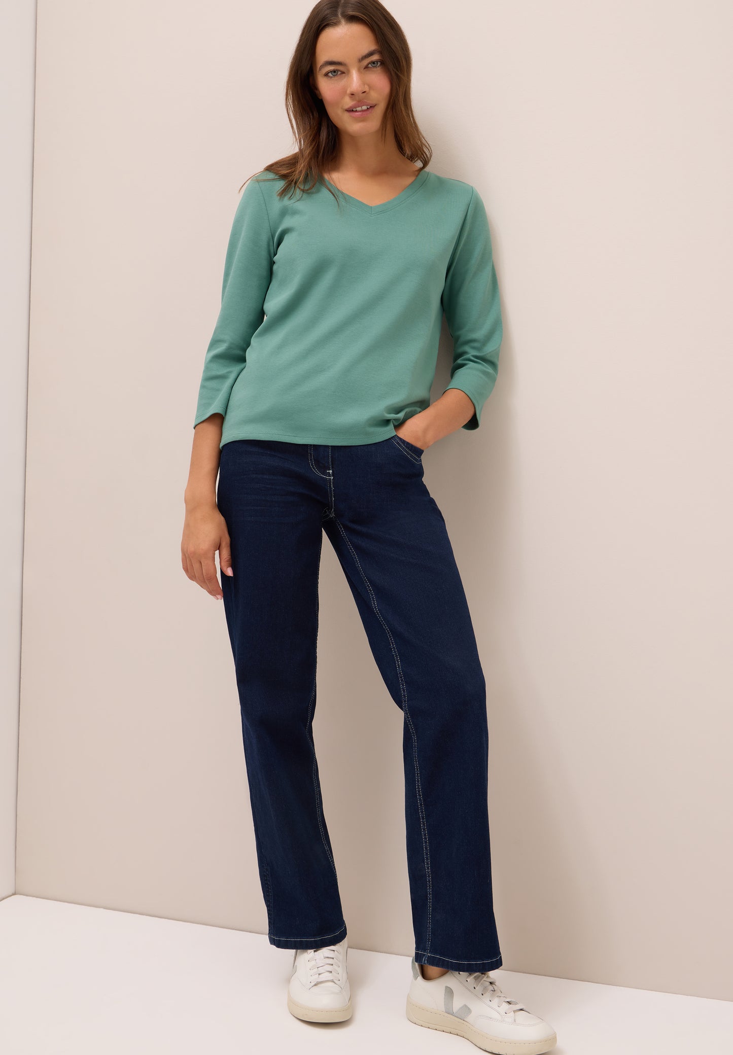 CECIL Basic V-Neck Shirt - Farbe: jewel green