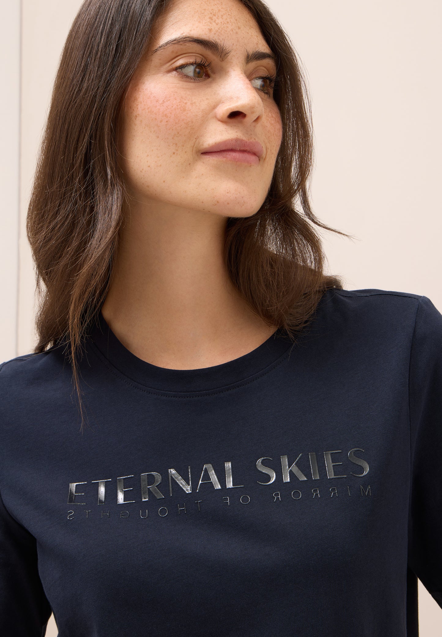 CECIL T-Shirt mit Wording Artwork - Farbe: urban dark blue