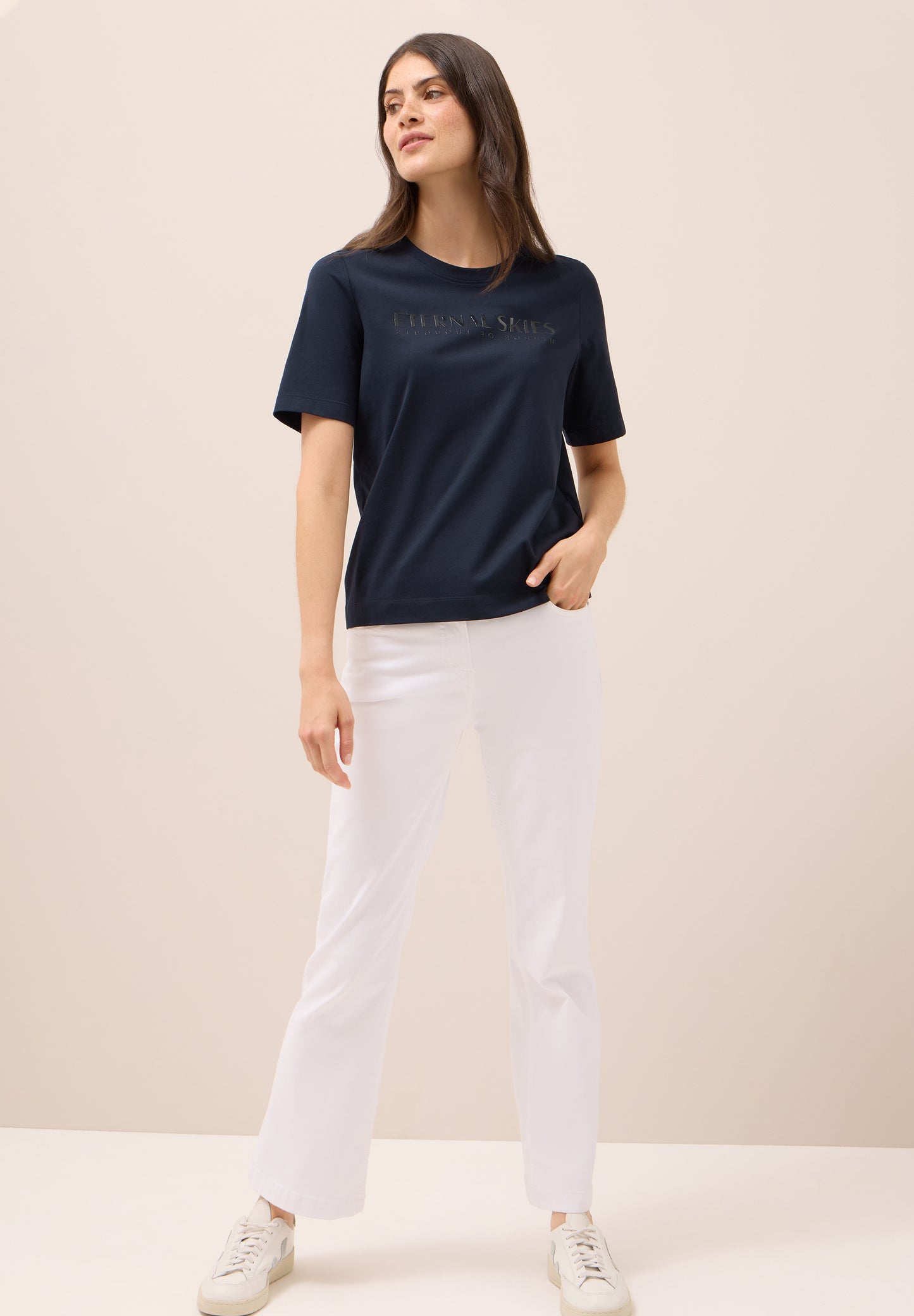 CECIL T-Shirt mit Wording Artwork - Farbe: urban dark blue
