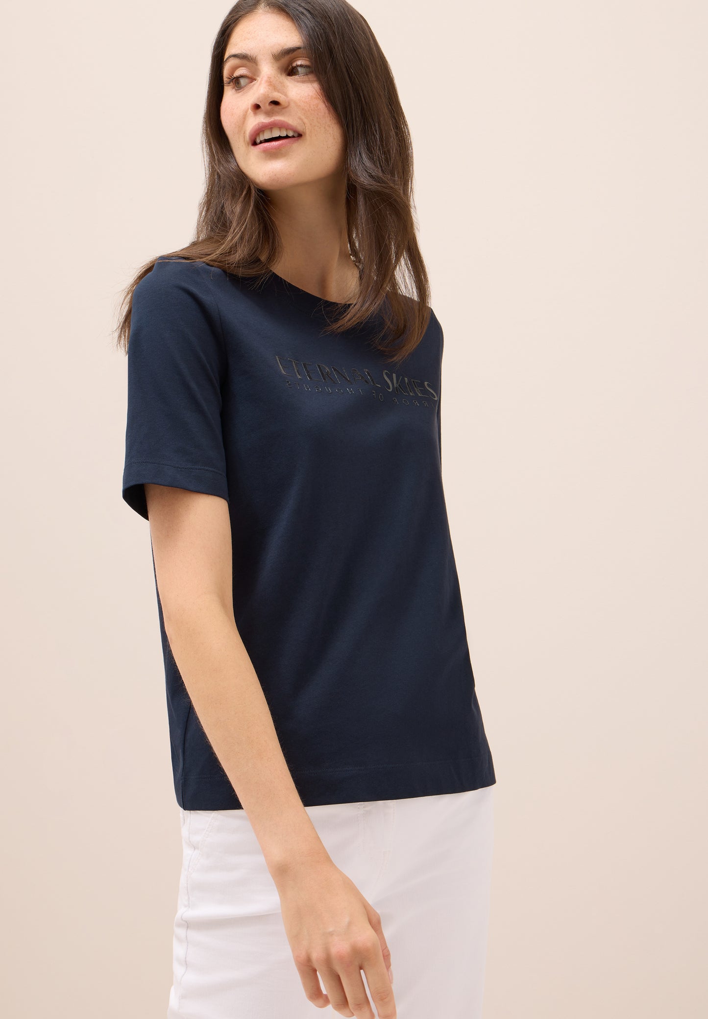 CECIL T-Shirt mit Wording Artwork - Farbe: urban dark blue