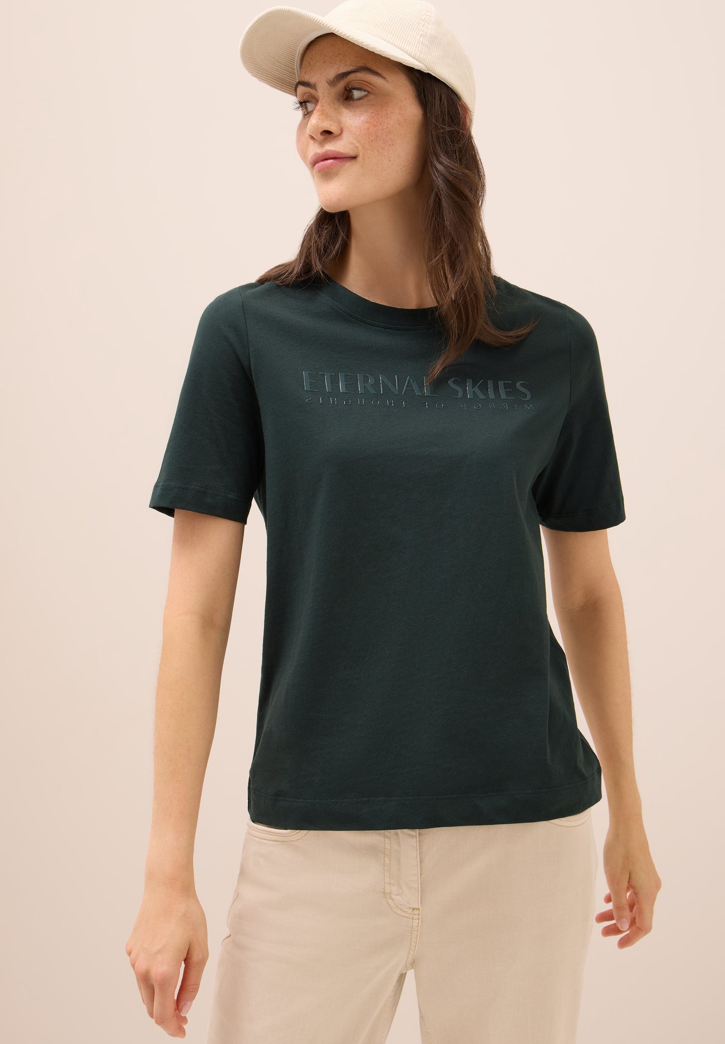 CECIL T-Shirt mit Wording Artwork - Farbe: ink green