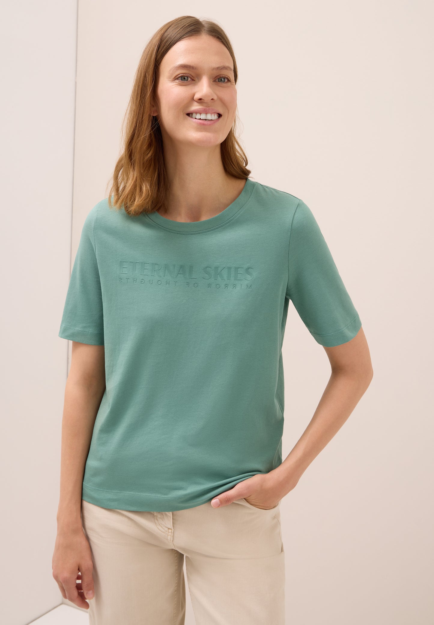 CECIL T-Shirt mit Wording Artwork - Farbe: jewel green