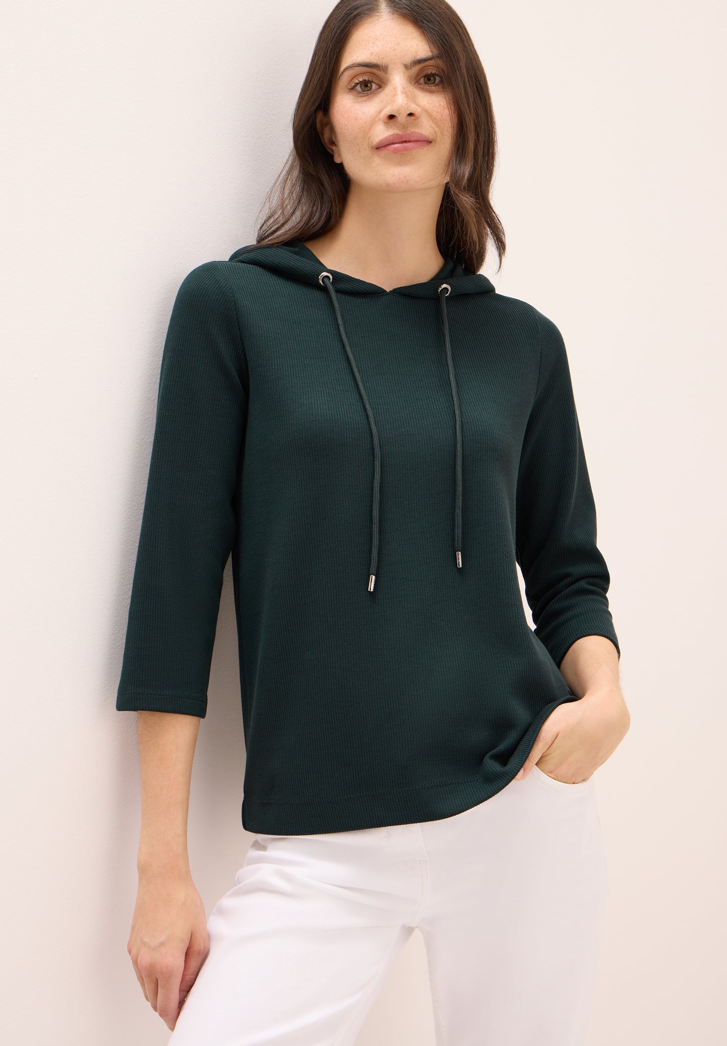 CECIL Hoodie Shirt in Rippstruktur - Farbe: ink green
