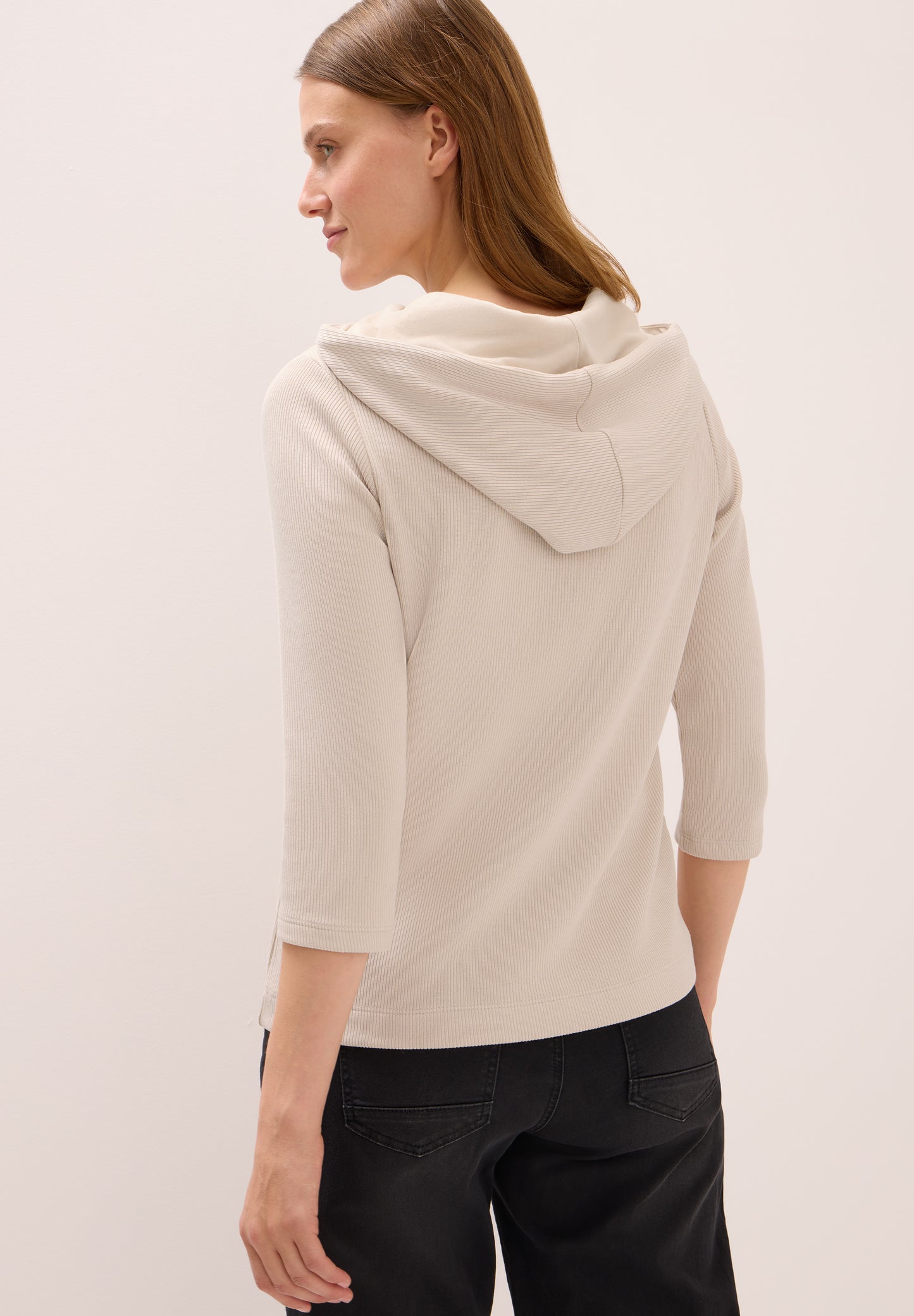 CECIL Hoodie Shirt in Rippstruktur - Farbe: oat milk beige