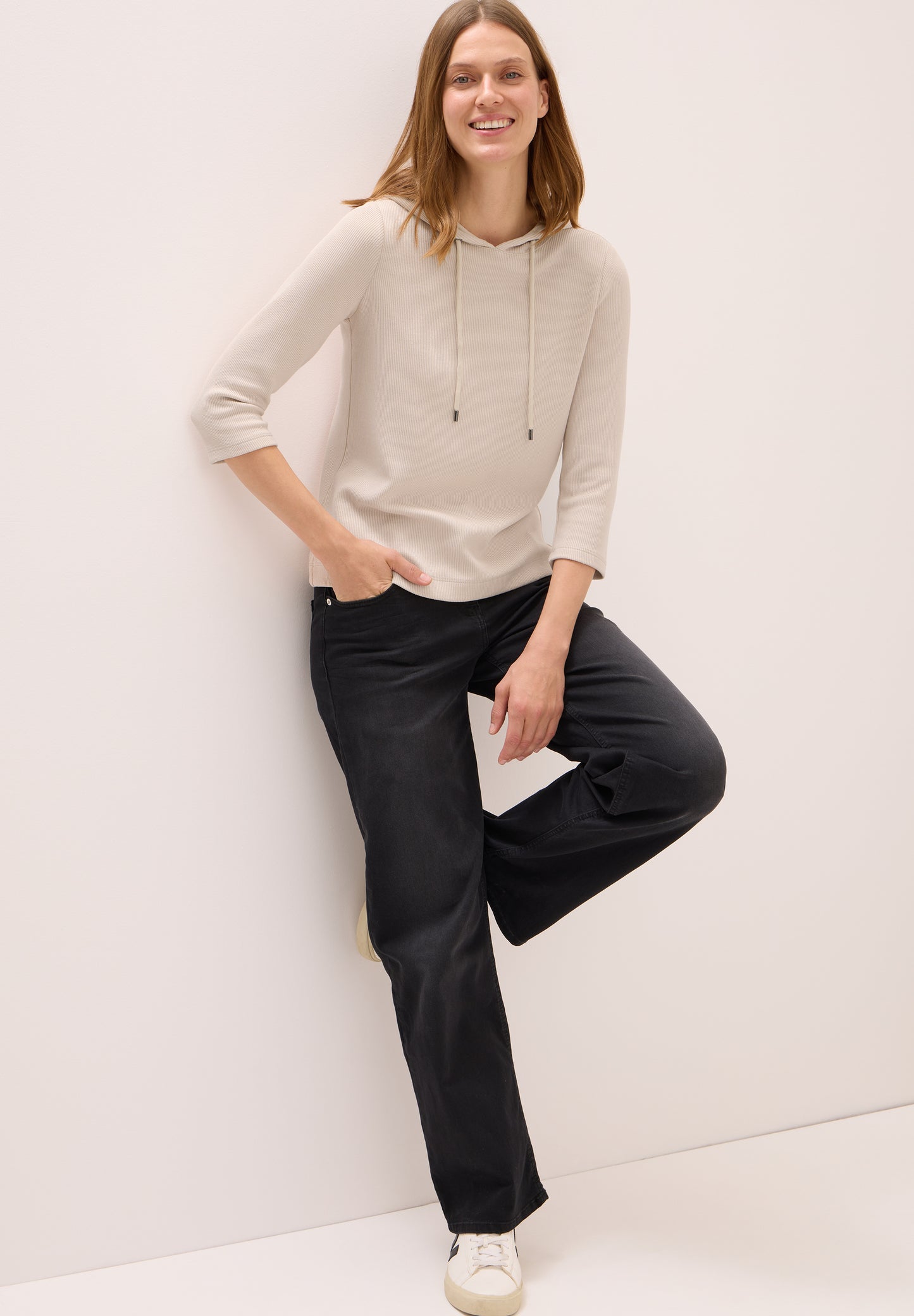 CECIL Hoodie Shirt in Rippstruktur - Farbe: oat milk beige