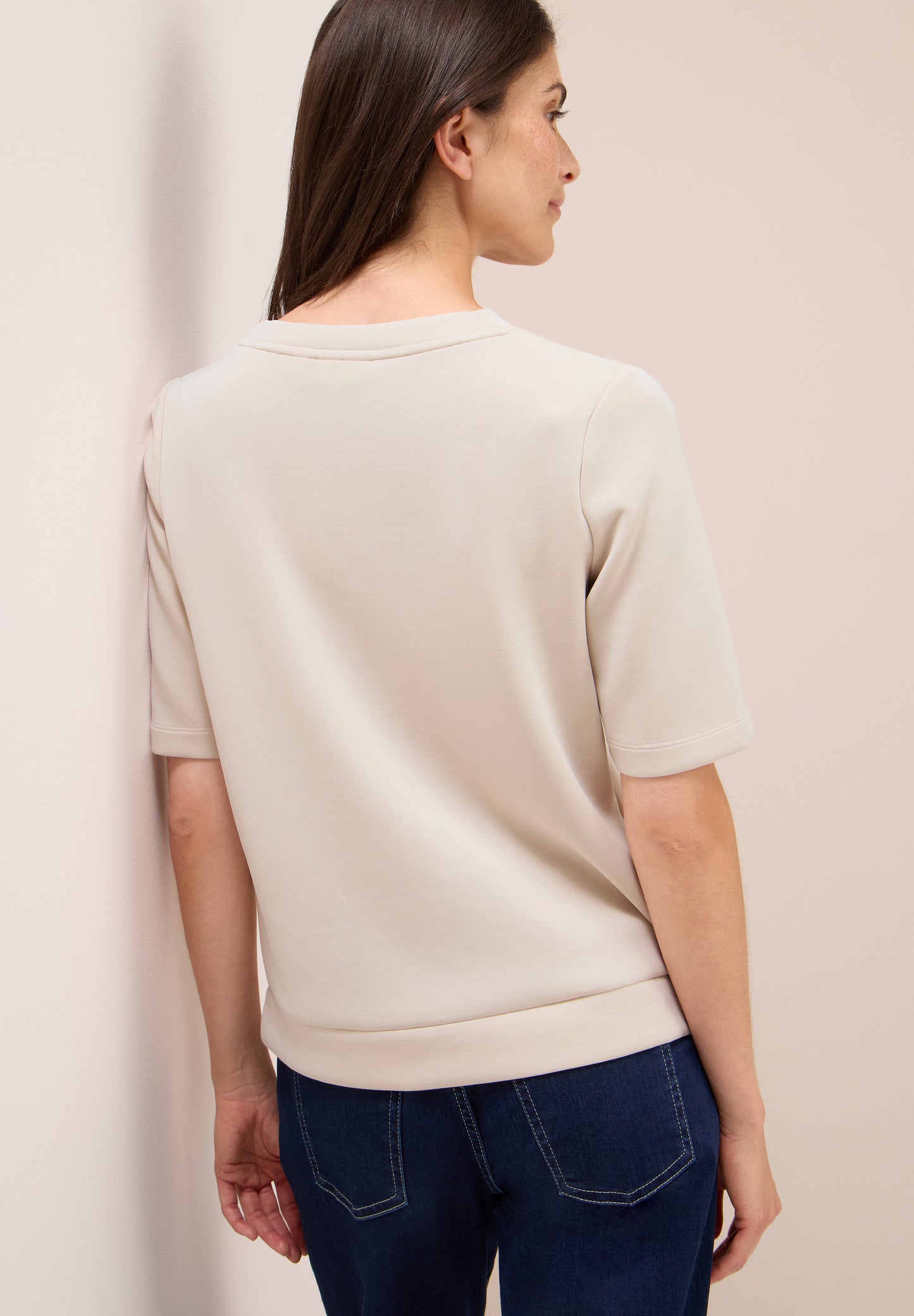 CECIL Softes Cupro Touch T-Shirt - Farbe: oat milk beige