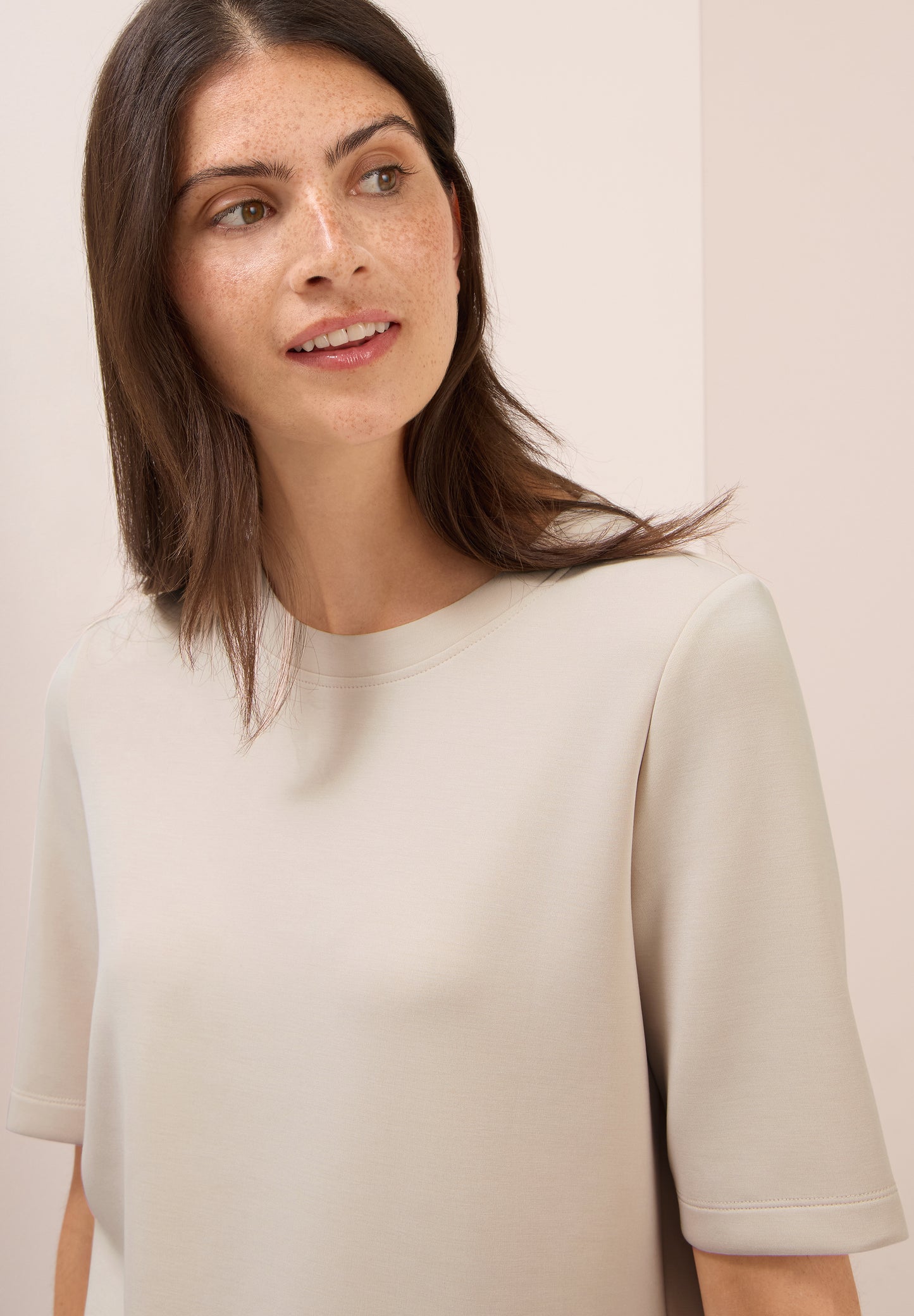 CECIL Softes Cupro Touch T-Shirt - Farbe: oat milk beige
