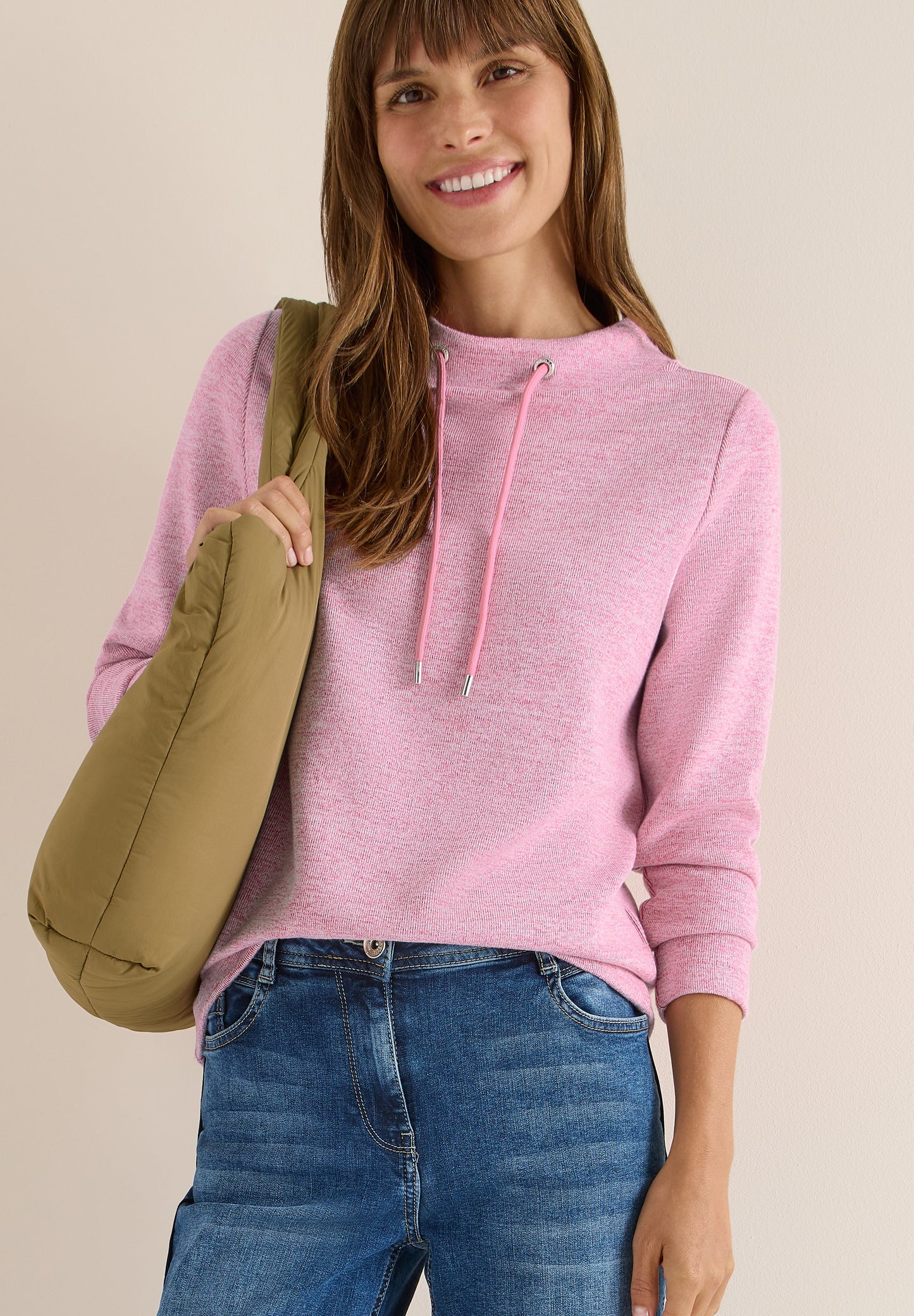 CECIL Funnelneck Melange Rippshirt - Farbe: dark blossom melange