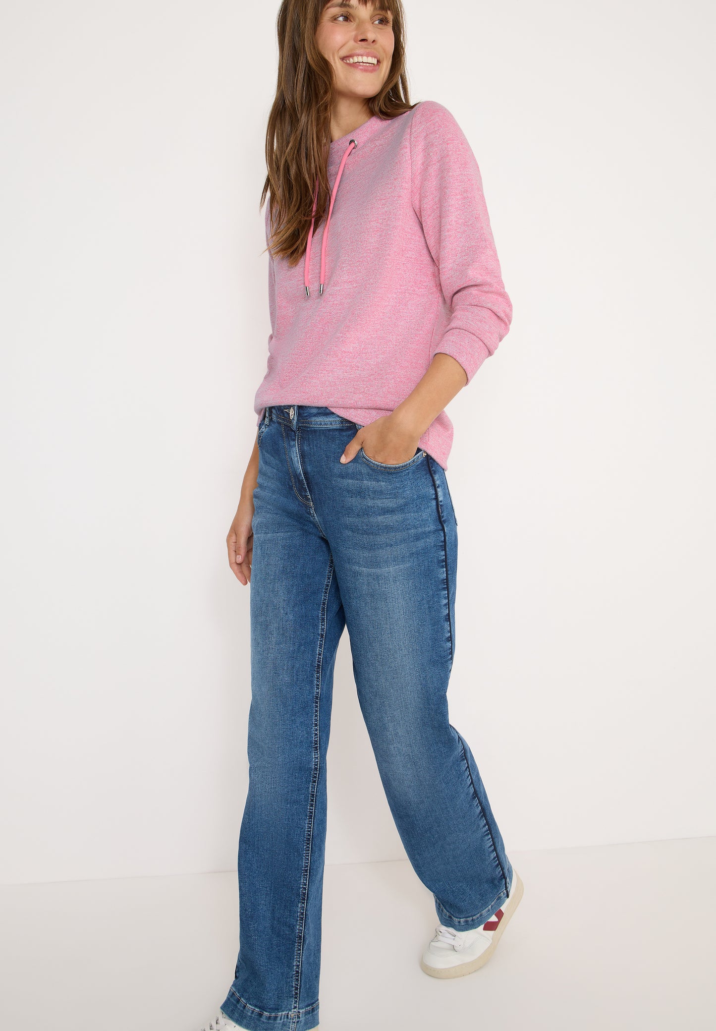 CECIL Funnelneck Melange Rippshirt - Farbe: dark blossom melange