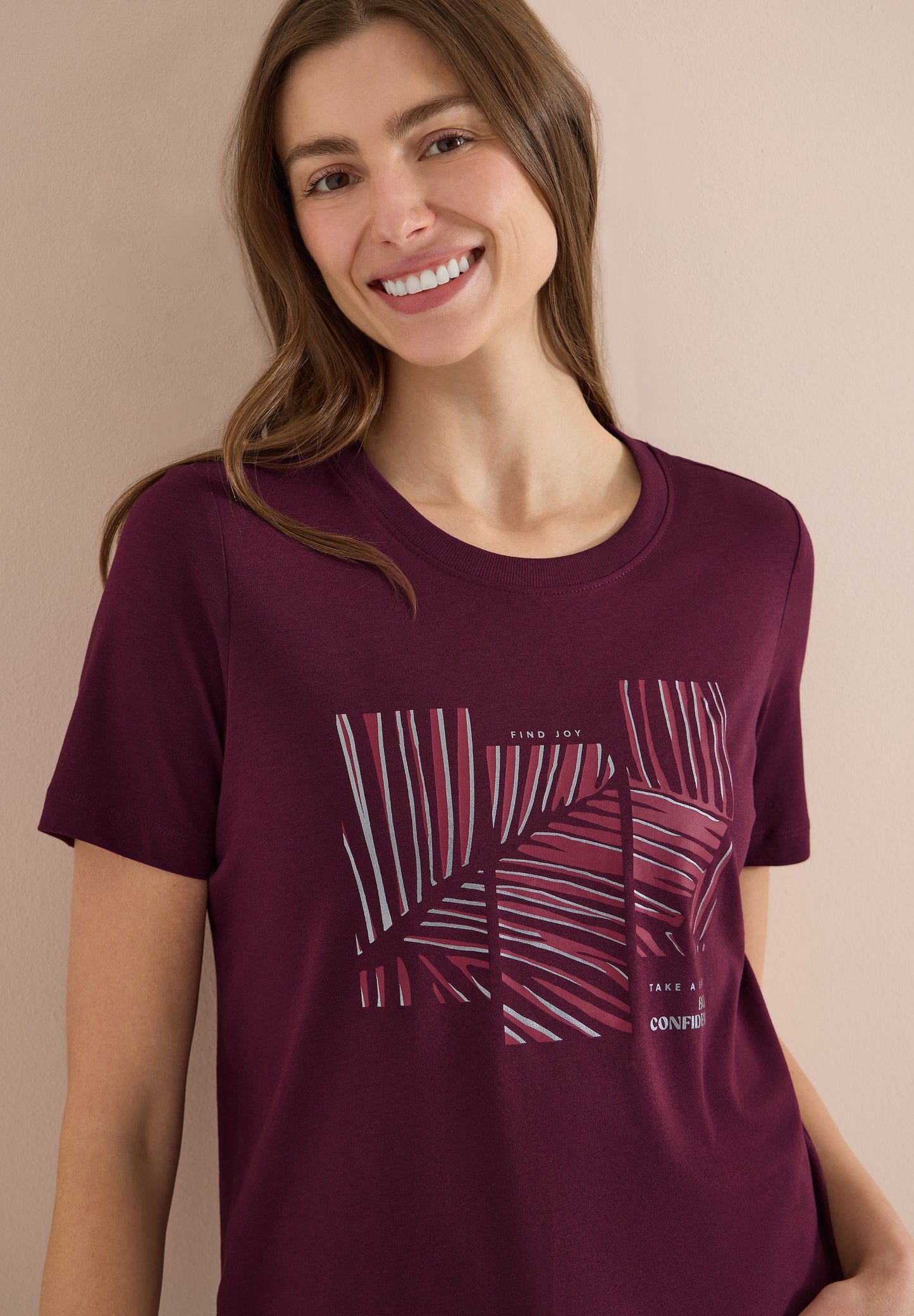CECIL - T-Shirt mit Rundhals und Artwork - Farbe: sweet grape red