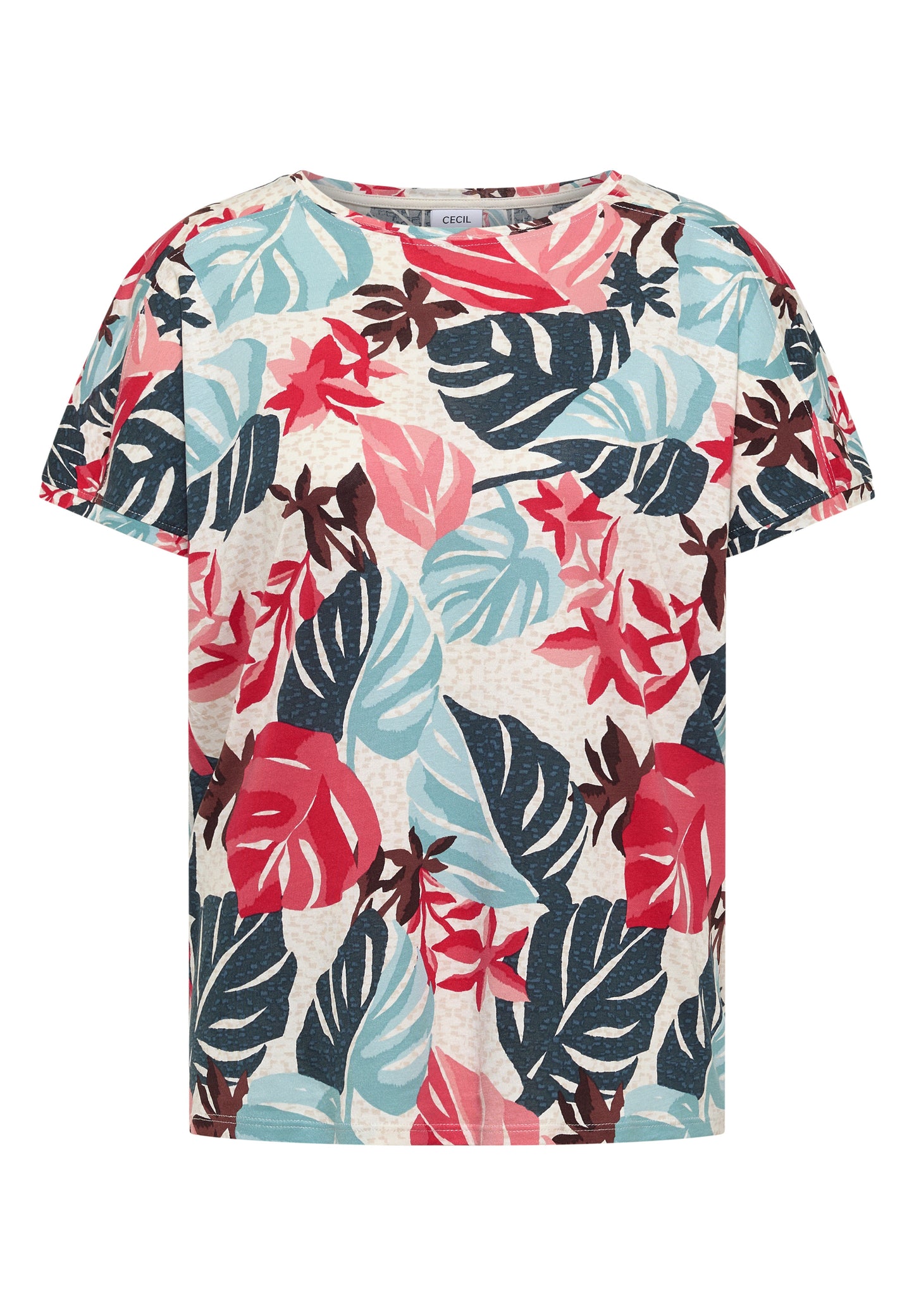 CECIL - T-Shirt mit U-Boot-Ausschnitt und Print - Farbe: light alabaster white